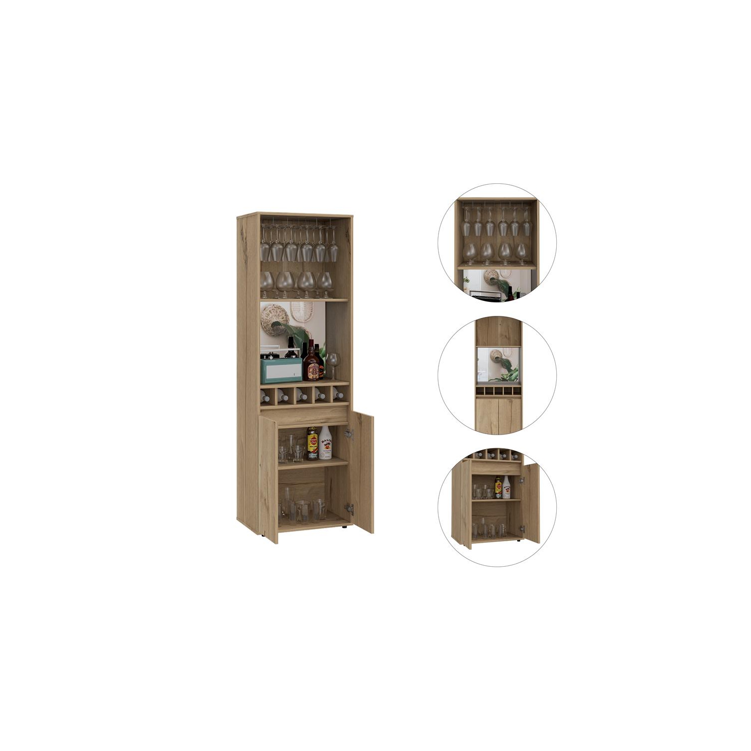 Armoire de bar de 70 po à deux portes en bois d’ingénierie moderne TuHome Prana