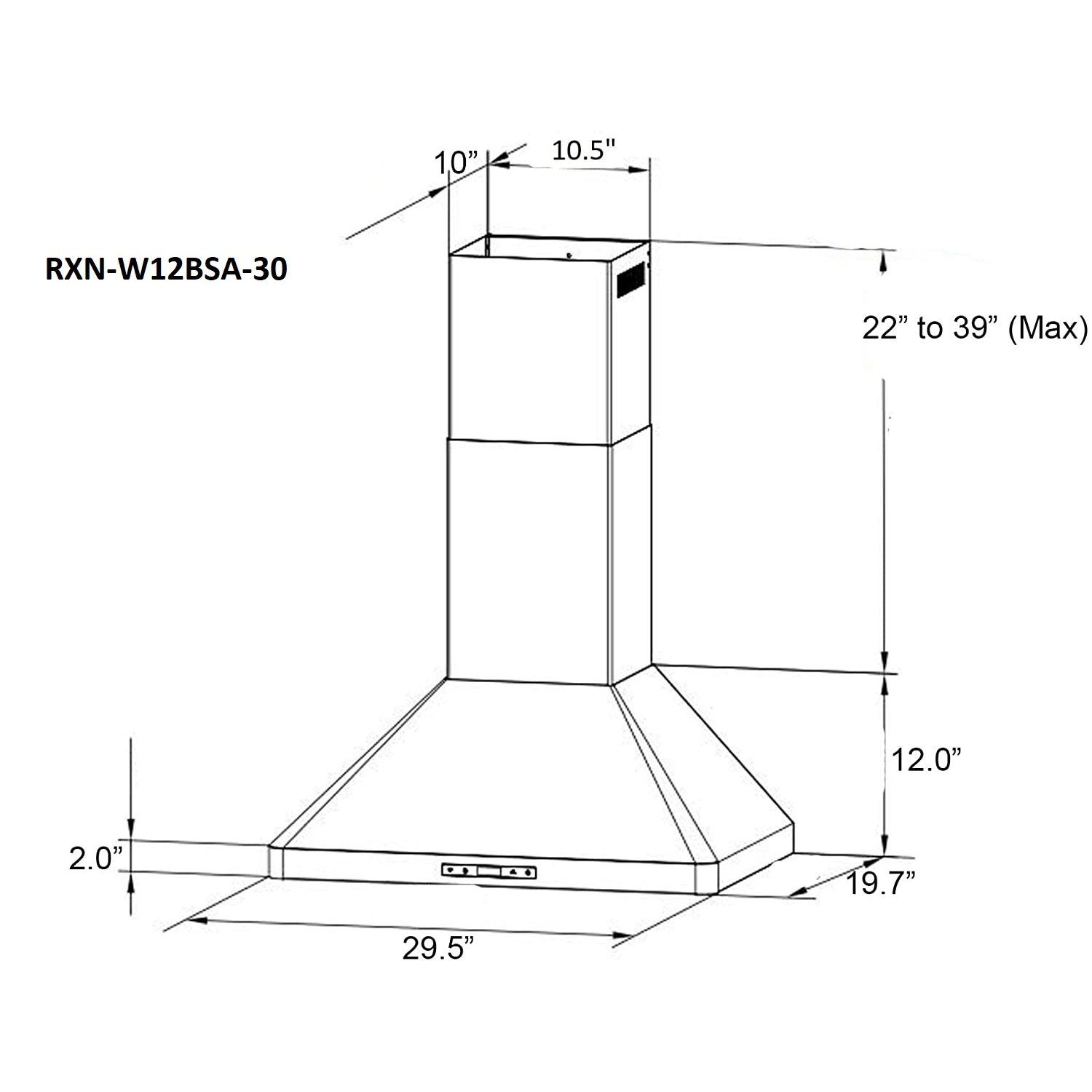 Hotte de cuisine de 30 po en acier inoxydable de 900 pi3/min de ROXON avec ventilateur d’évacuation mural RXN-W12BSA-30