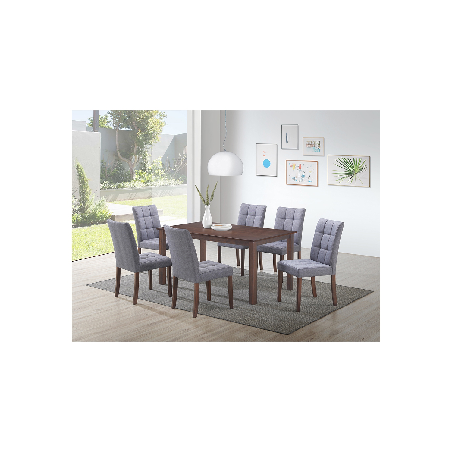 Clare 7Pc Solid Wood Dining Set - Dark Grey