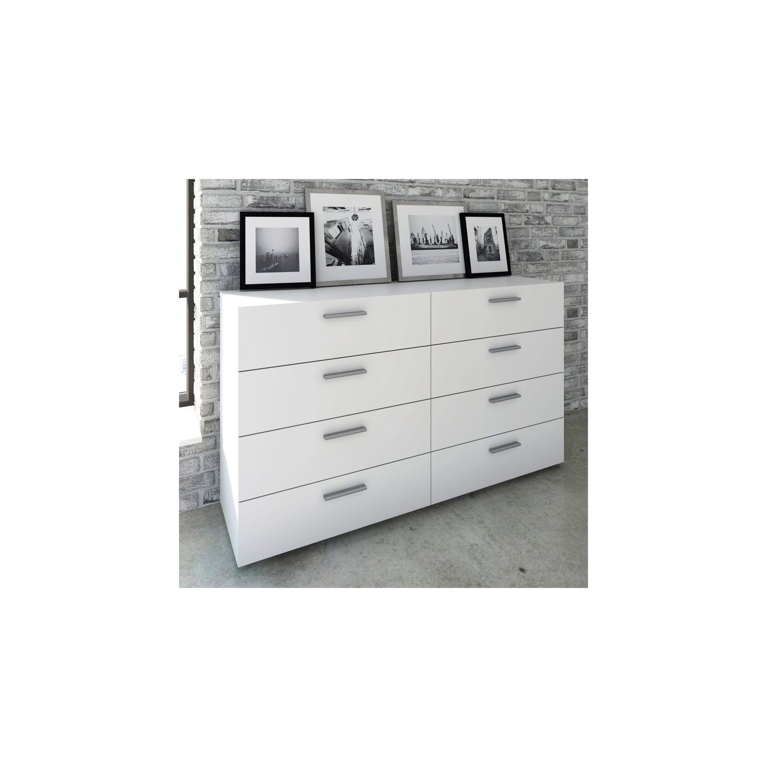 Atlin Designs Modern 8 Drawer Double Dresser in White
