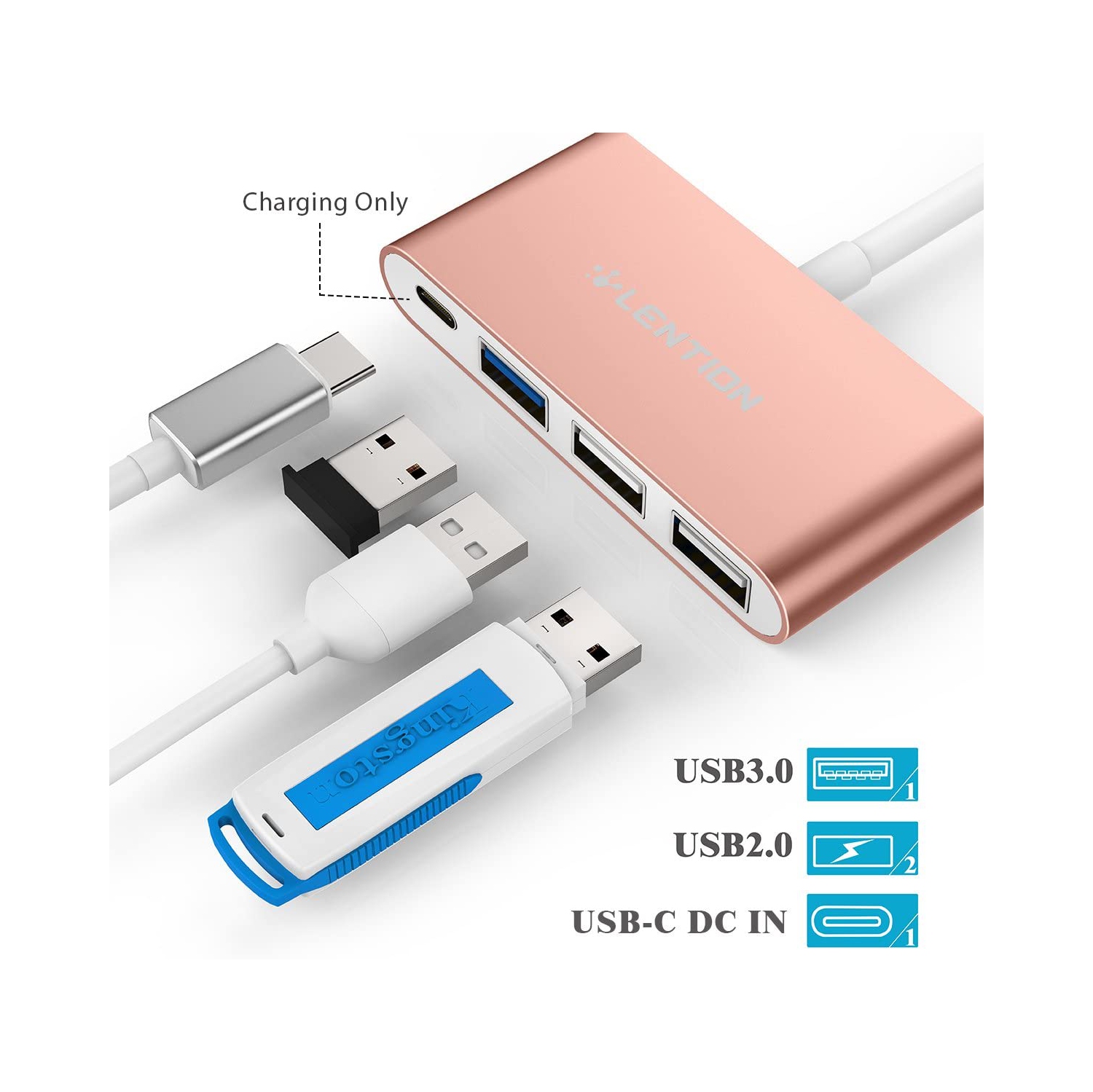4-in-1 USB-C Hub with Type C, USB 3.0, USB 2.0, Compatible 2020-2016 MacBook Pro 13/15/16, New Mac Air/Surface,