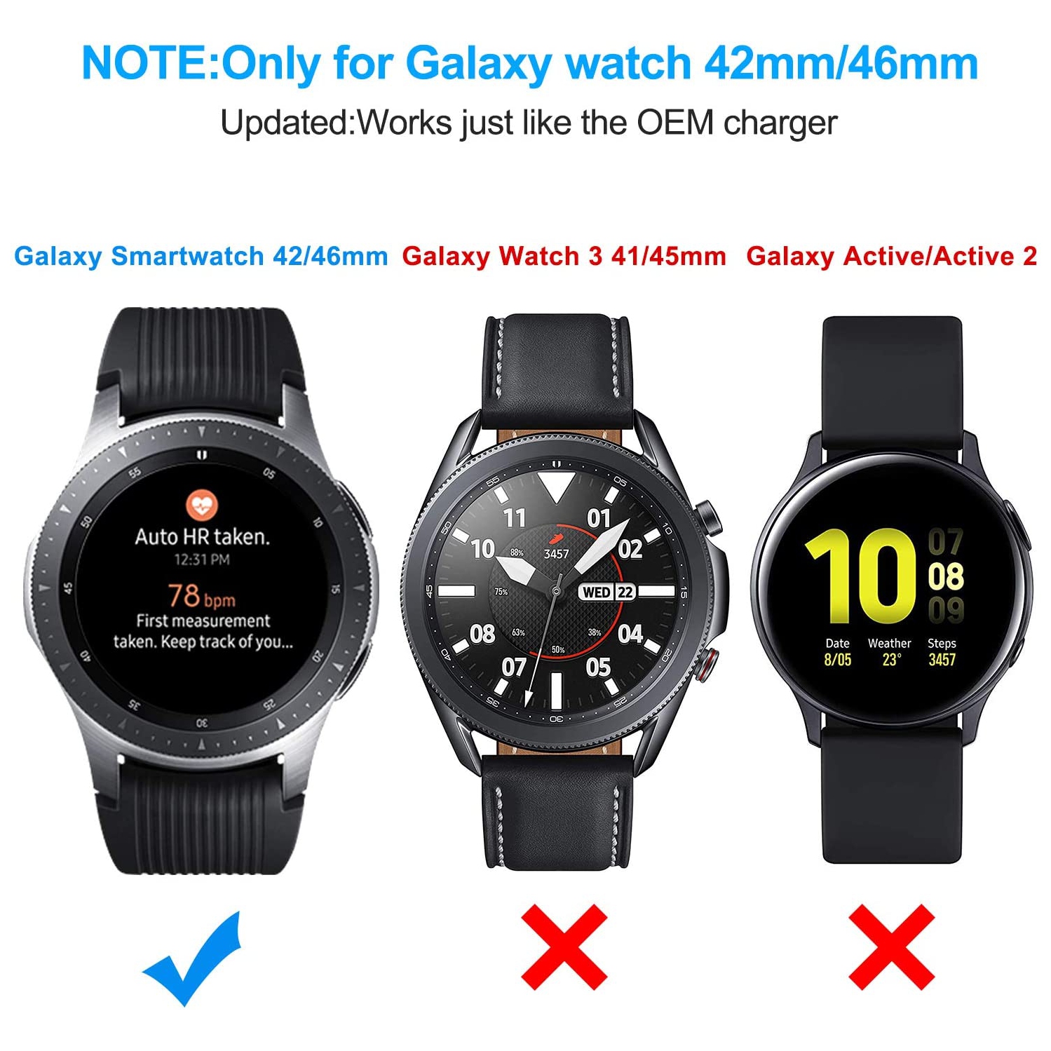 Updated Charger Compatible with Samsung Galaxy Smart Watch 42mm 46mm, Replacement Charging Dock Cradle Only Compatible