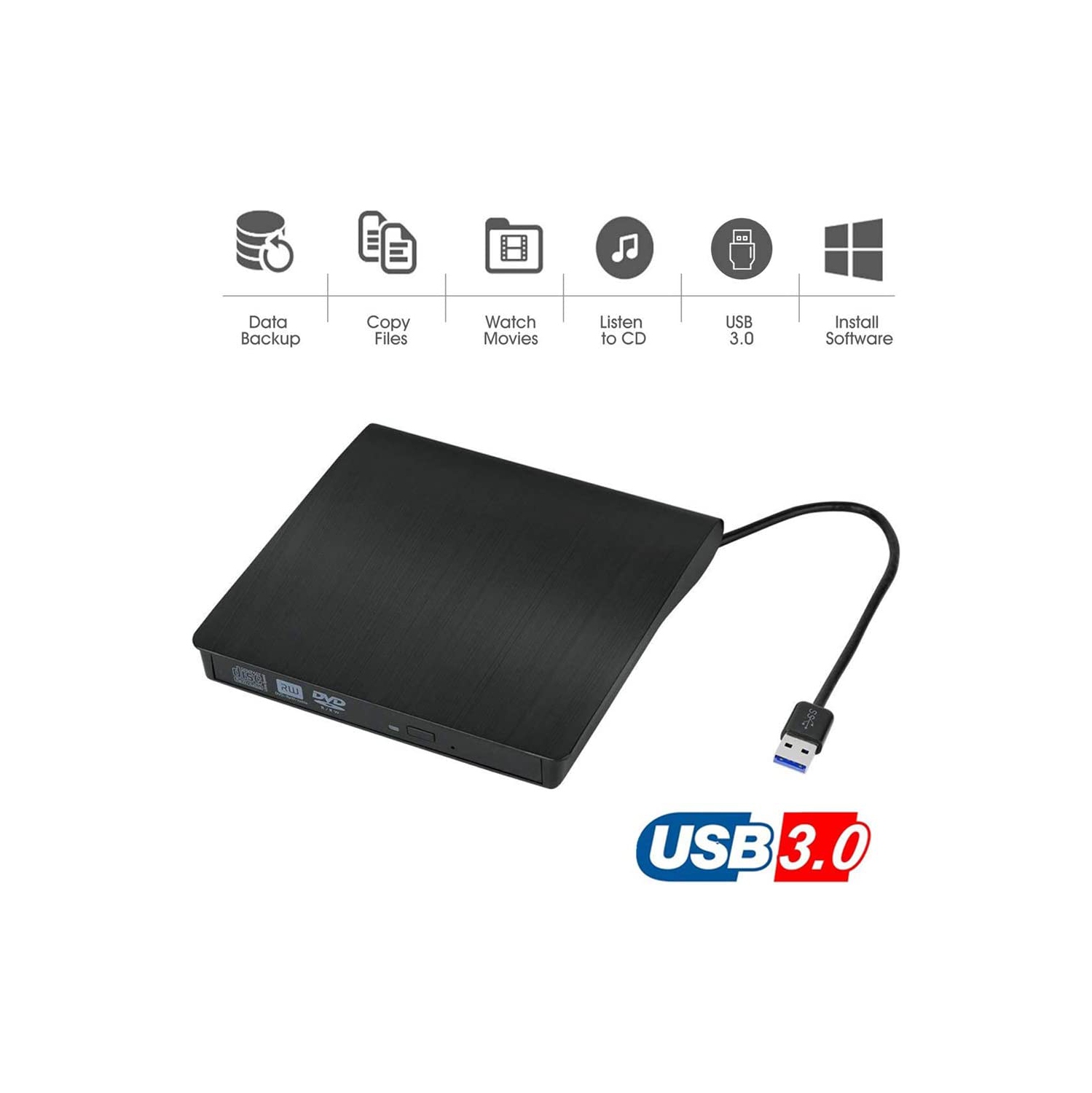External DVD CD Drive for Laptop USB 3.0 External DVD-RW Player CD Drive, Burner Writer Rewriter