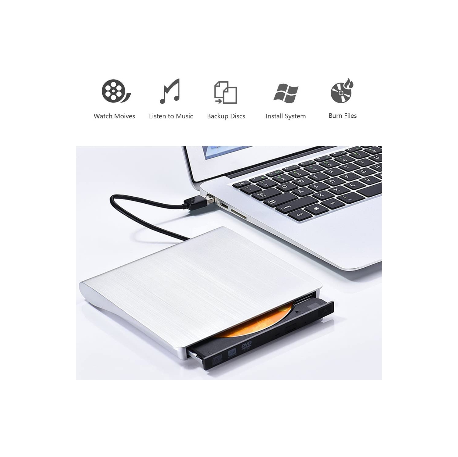 Lecteur de CD DVD externe pour ordinateur portatif USB 3.0 lecteur de CD DVD-RW externe, graveur de graveur