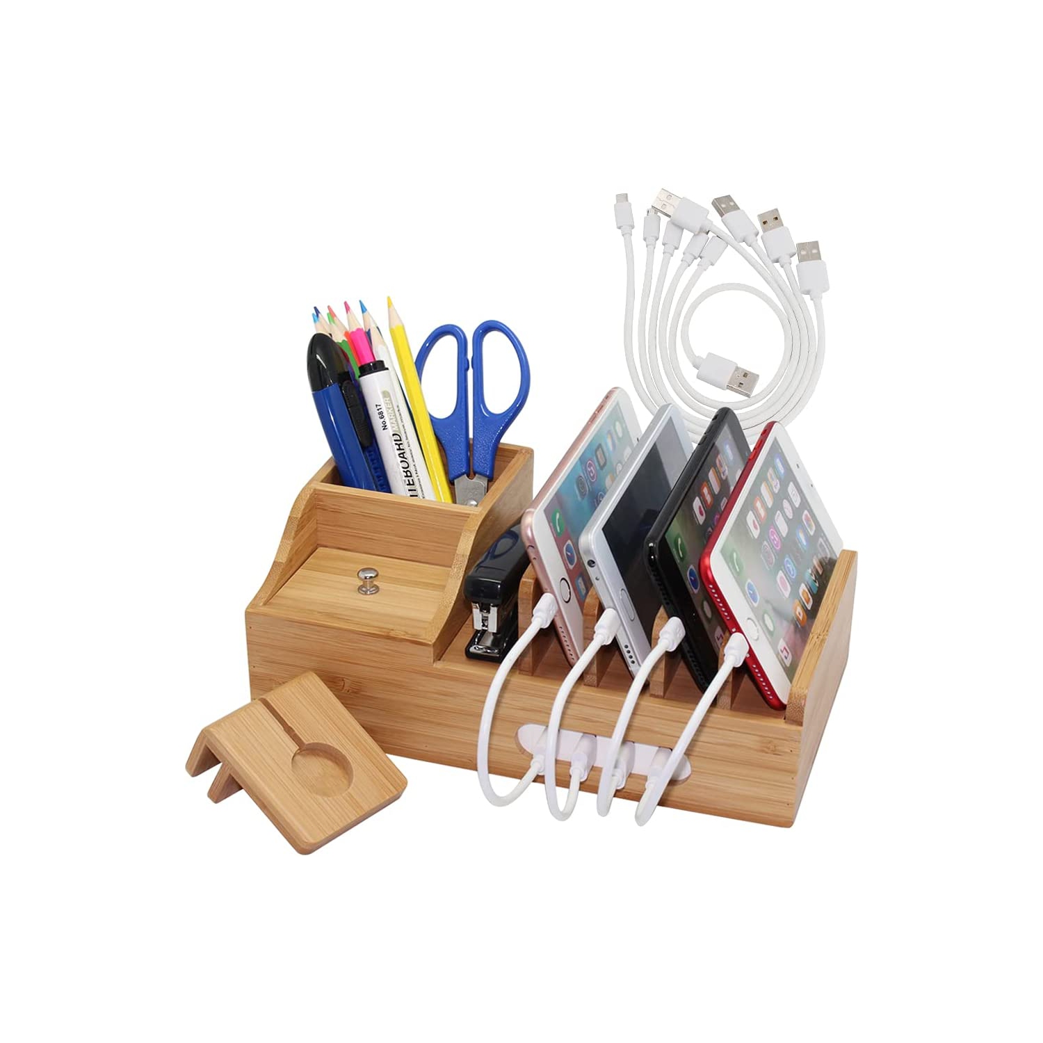 Station de recharge en bambou de Pezin et Hulin pour plusieurs appareils, poste de charge poste de charge poste de rangement poste de travail