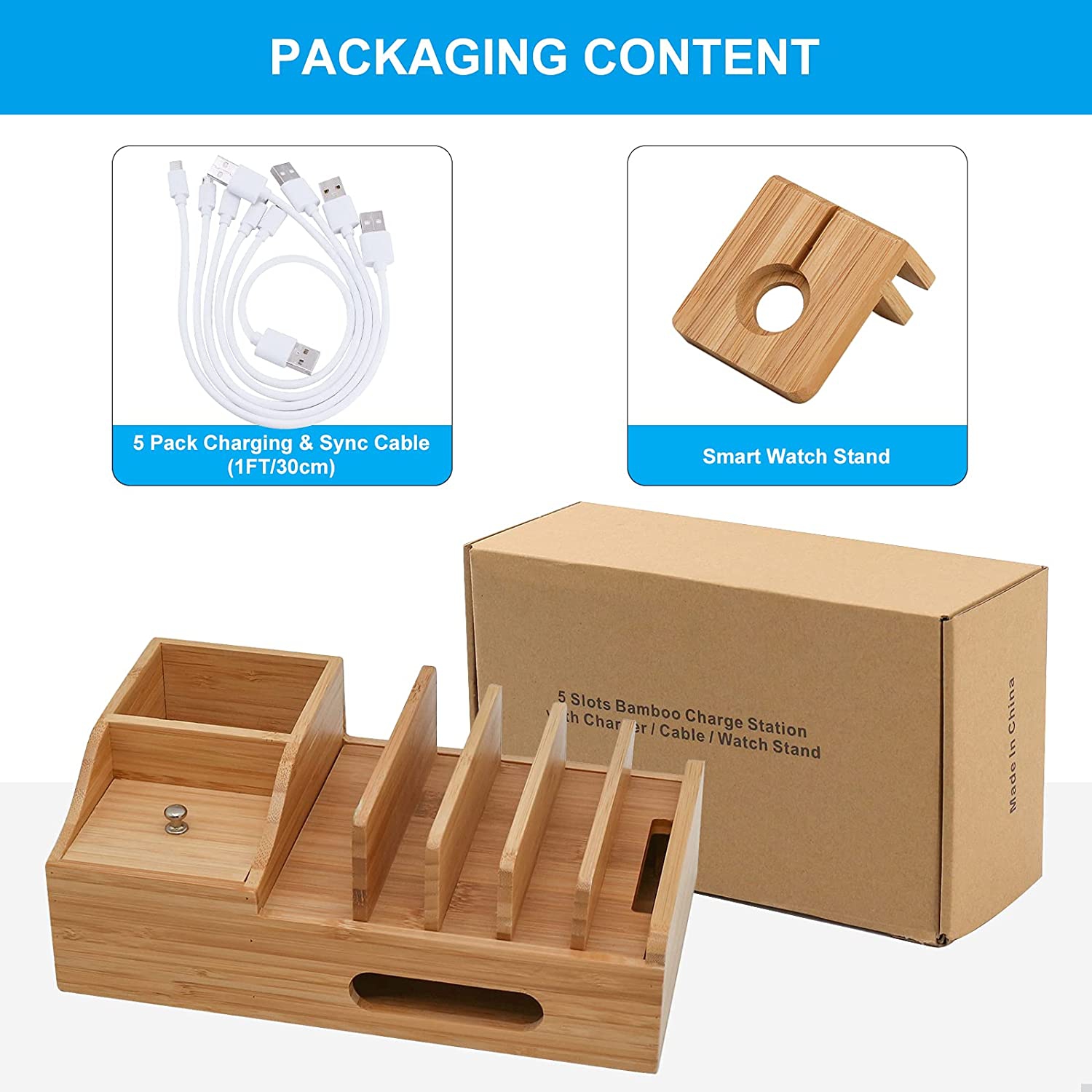 Station de recharge en bambou de Pezin et Hulin pour plusieurs appareils, poste de charge poste de charge poste de rangement poste de travail