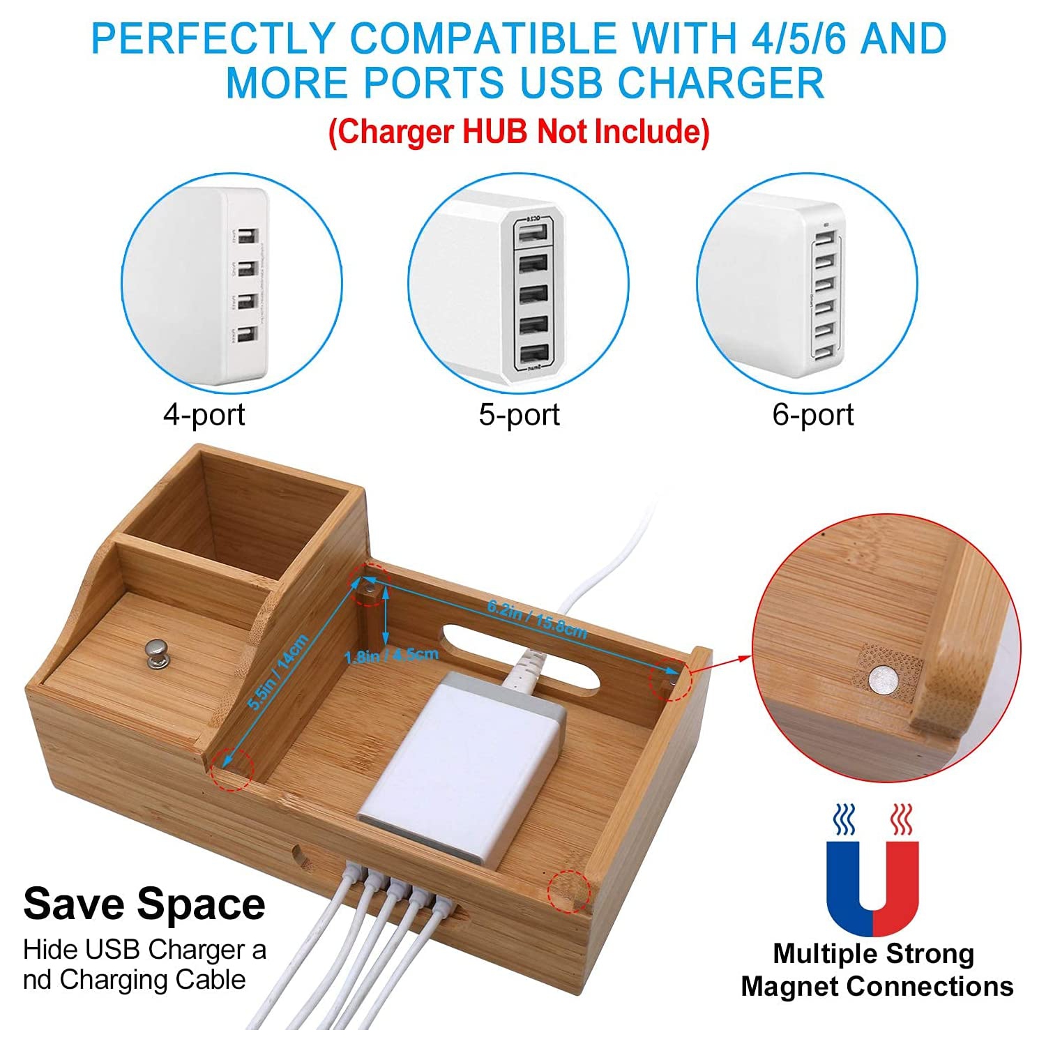 Station de recharge en bambou de Pezin et Hulin pour plusieurs appareils, poste de charge poste de charge poste de rangement poste de travail