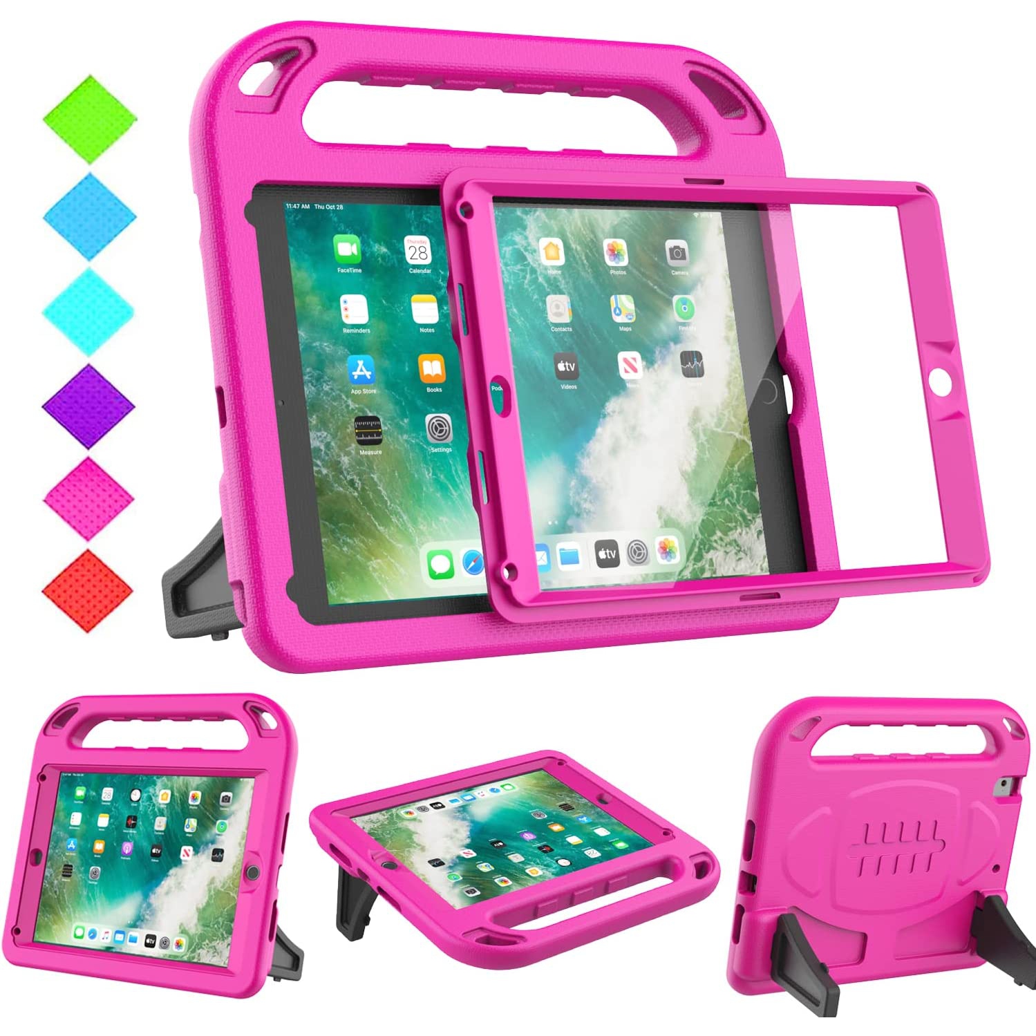 Case for New iPad 9.7 2018/2017 with Built-in Screen Protector, Shockproof Lightweight Handle Stand Kids Case