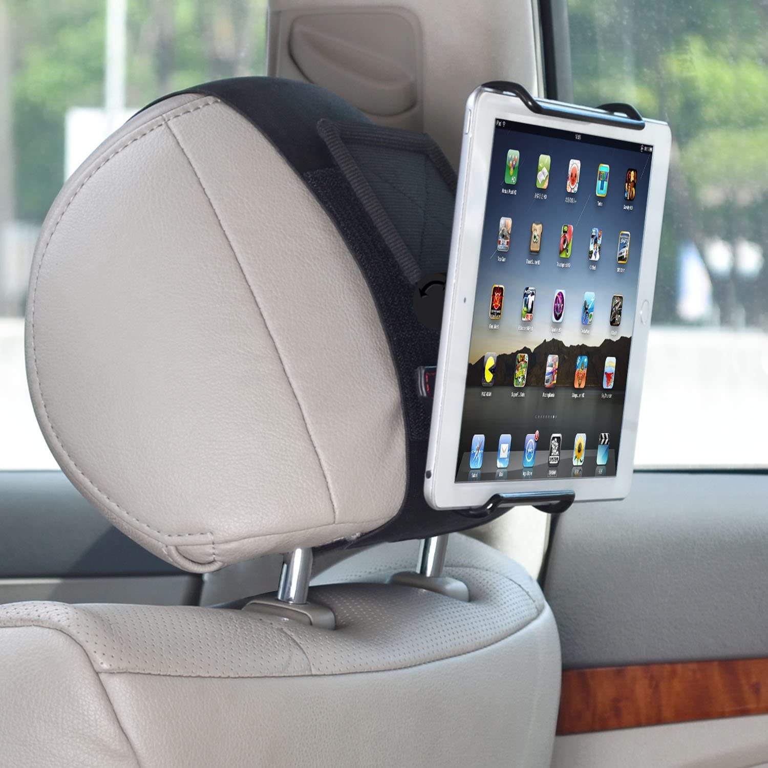 Universal Car Headrest Mount Holder with Angle- Adjustable Holding Clamp for Tablet - iPad Mini/iPad Pro/iPad