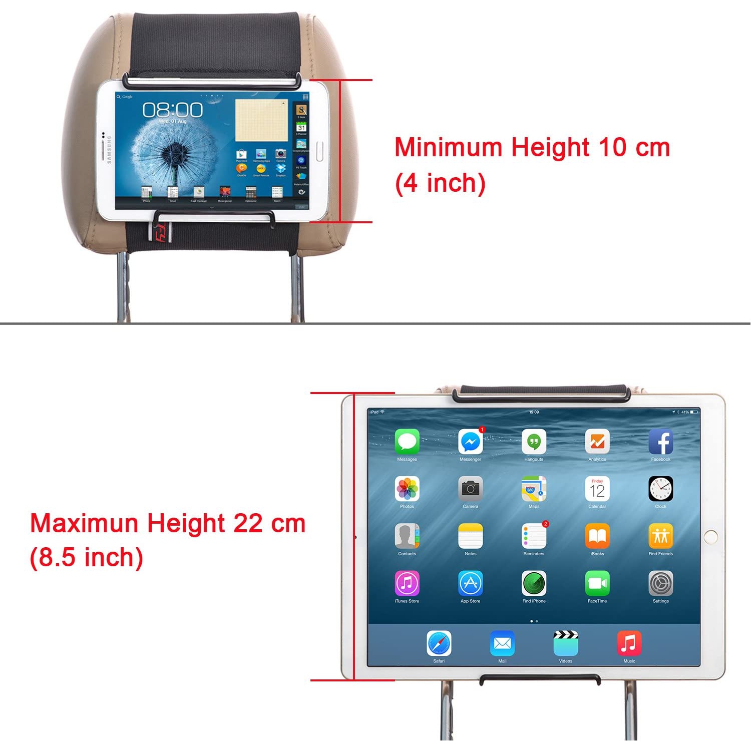 Universal Car Headrest Mount Holder with Angle- Adjustable Holding Clamp for Tablet - iPad Mini/iPad Pro/iPad