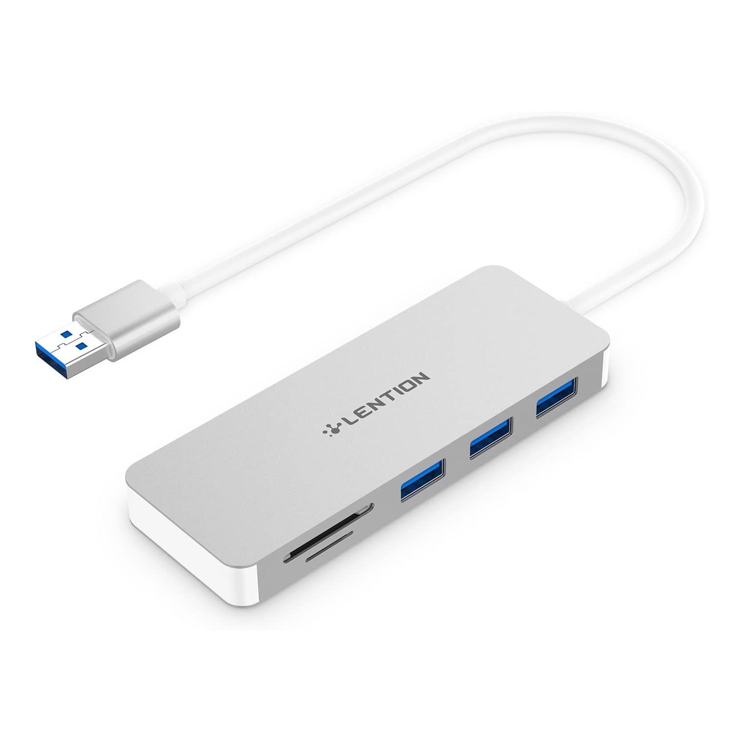 3-Port USB 3.0 Data Hub with SD/Micro SD Card Reader, Multiport USB Adapter Compatible for MacBook Air/Pro