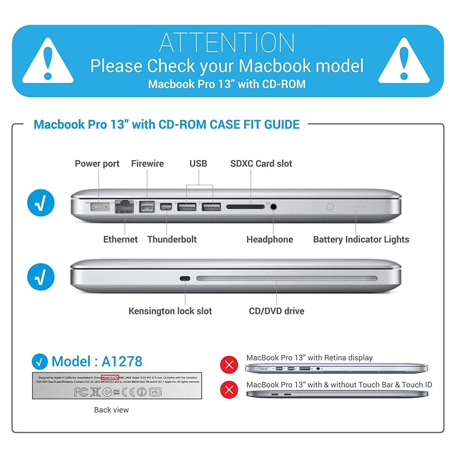 MacBook Pro 13 Inch case A1278 Release 2012-2008, Plastic Hard Shell Case with Keyboard Cover for Apple Old