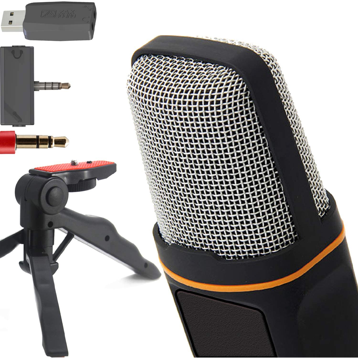 Professional Cardioid Condenser Microphone With Tripod Stand for PC, Laptop, iPhone, iPad, Android Phones, Tablets,