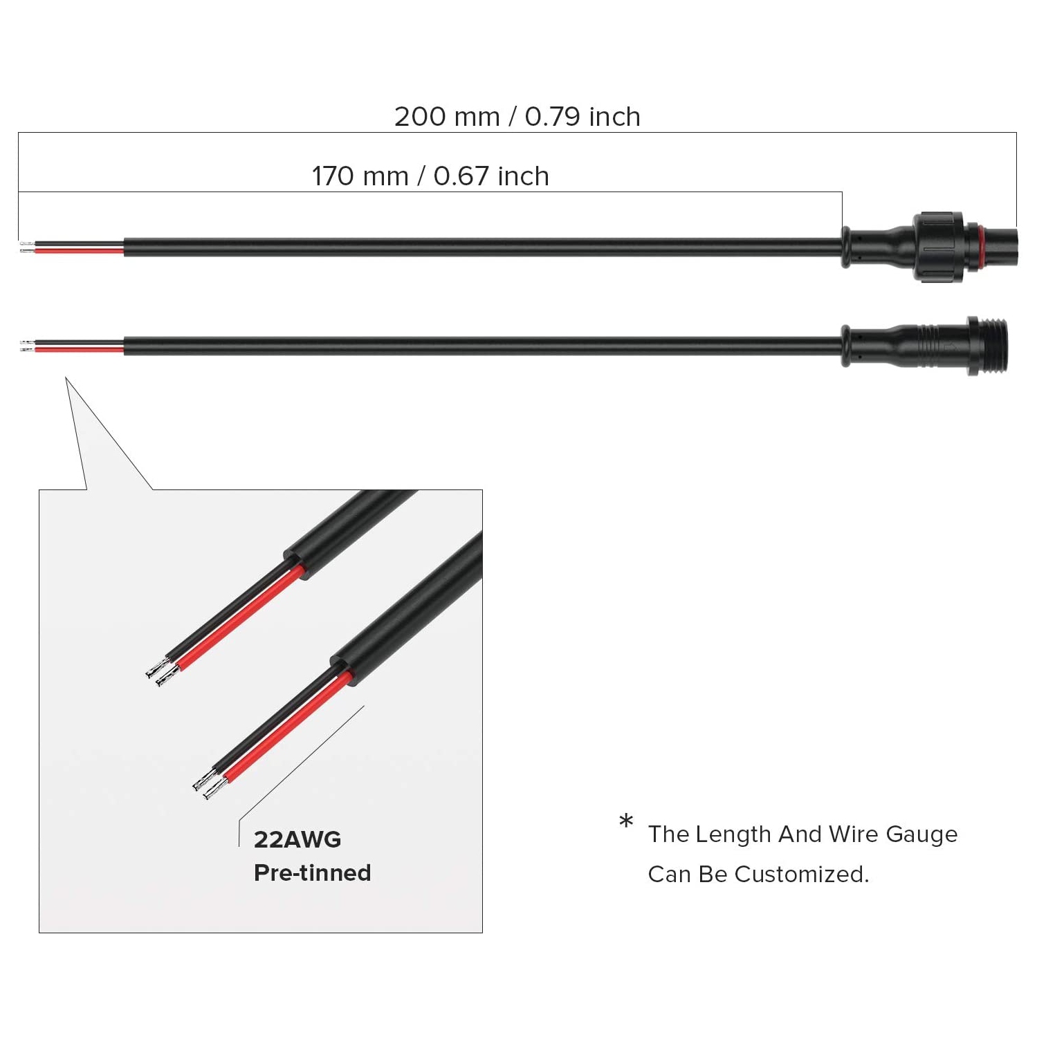 LIGHTING 2 Pin Waterproof Electrical ConnectorIP65 Male Female Connector 7.87in/20cm Extension Cable