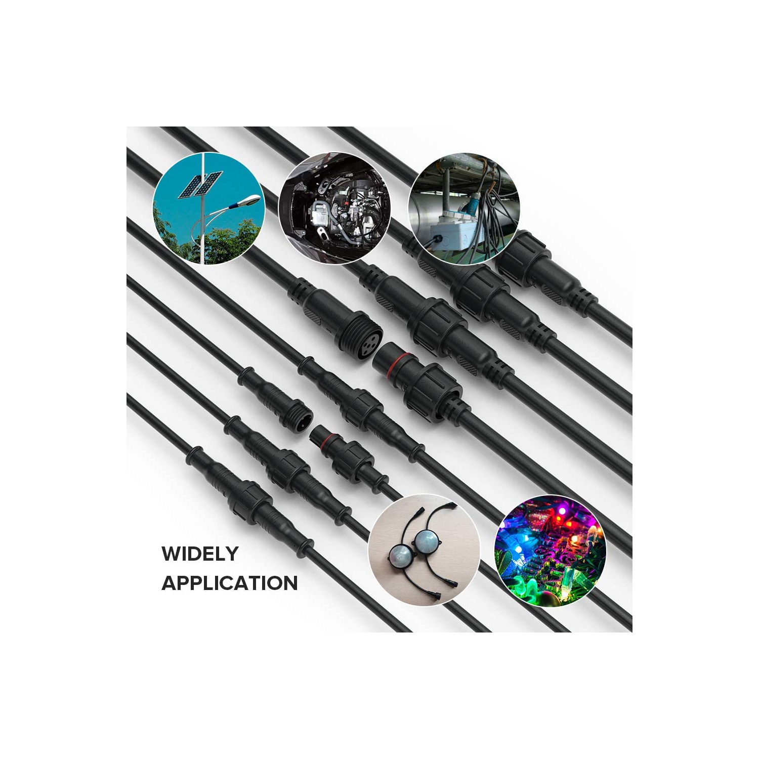 LIGHTING 2 Pin Waterproof Electrical ConnectorIP65 Male Female Connector 7.87in/20cm Extension Cable