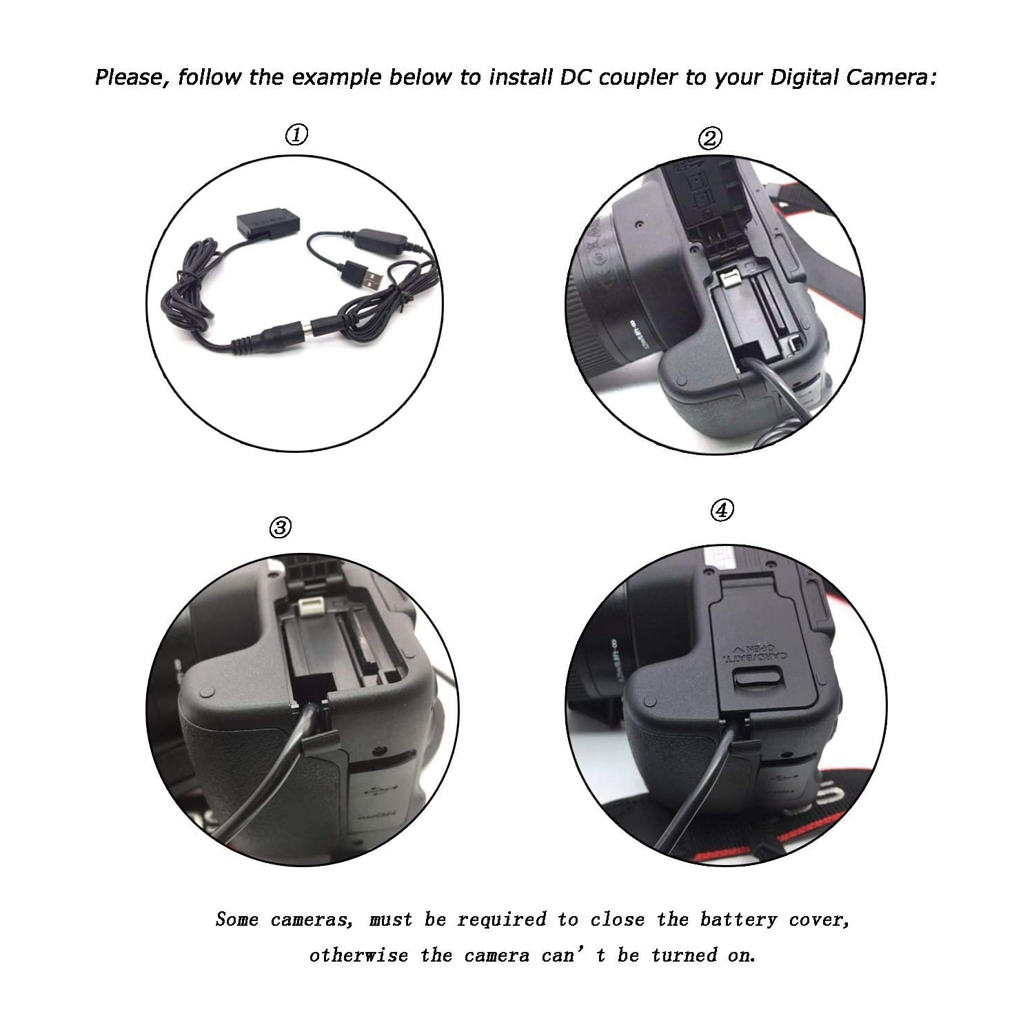 Adaptateur d’alimentation USB CA 5 V-8,4 V ACK-E18 + câble de chargement 5V3A + poignée c.c. pour batterie factice DR-E18 pour EOS 750D de Canon