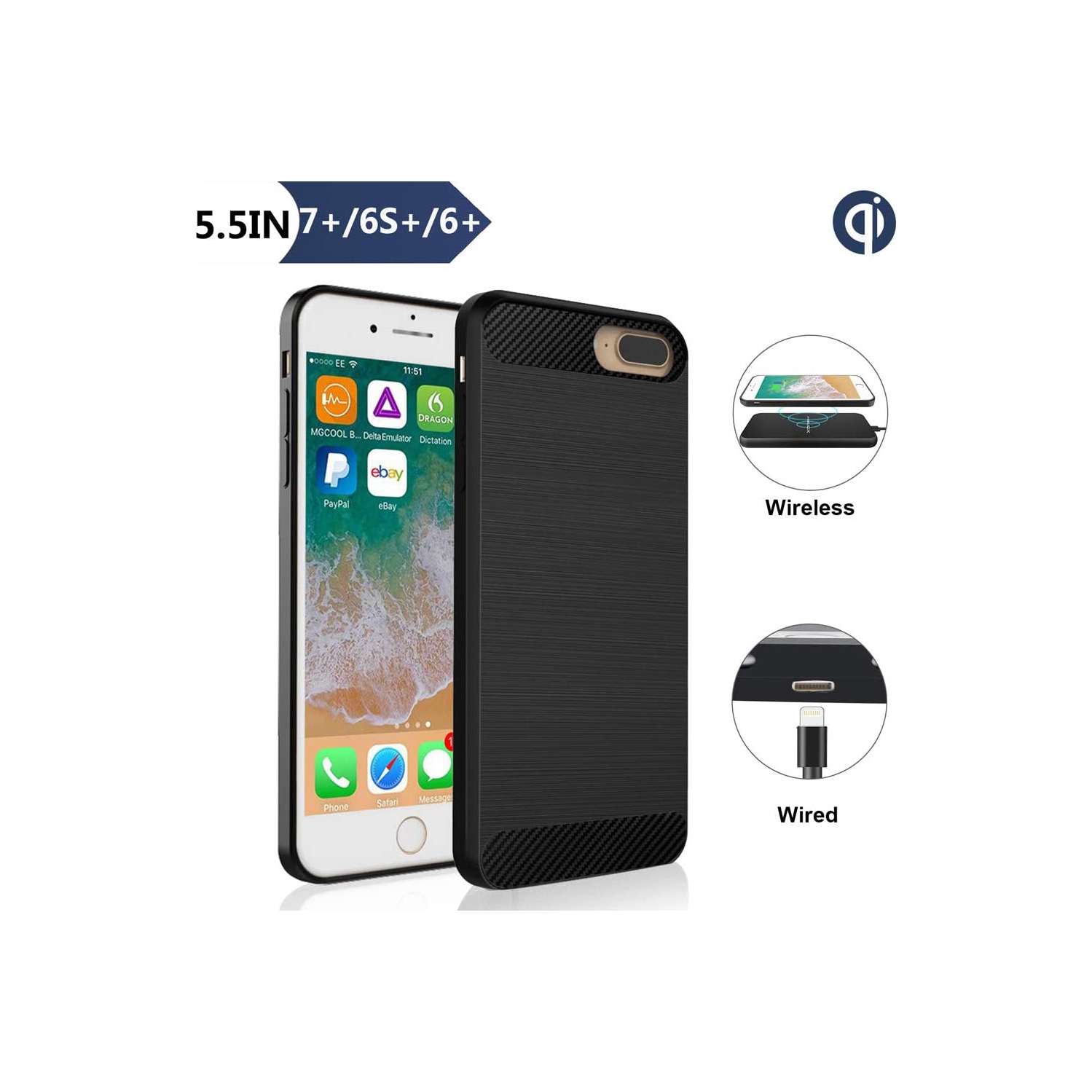 Qi Wireless Charging Case for iPhone 7 Plus/6S Plus/6 Plus(5.5” Screen Size-Plus), ANGELIOX Wireless Charging Enabling