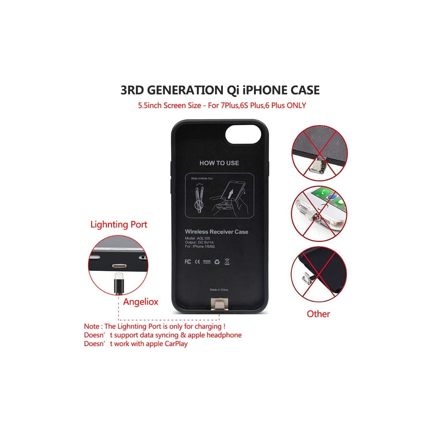 Qi Wireless Charging Case for iPhone 7 Plus/6S Plus/6 Plus(5.5” Screen Size-Plus), ANGELIOX Wireless Charging Enabling