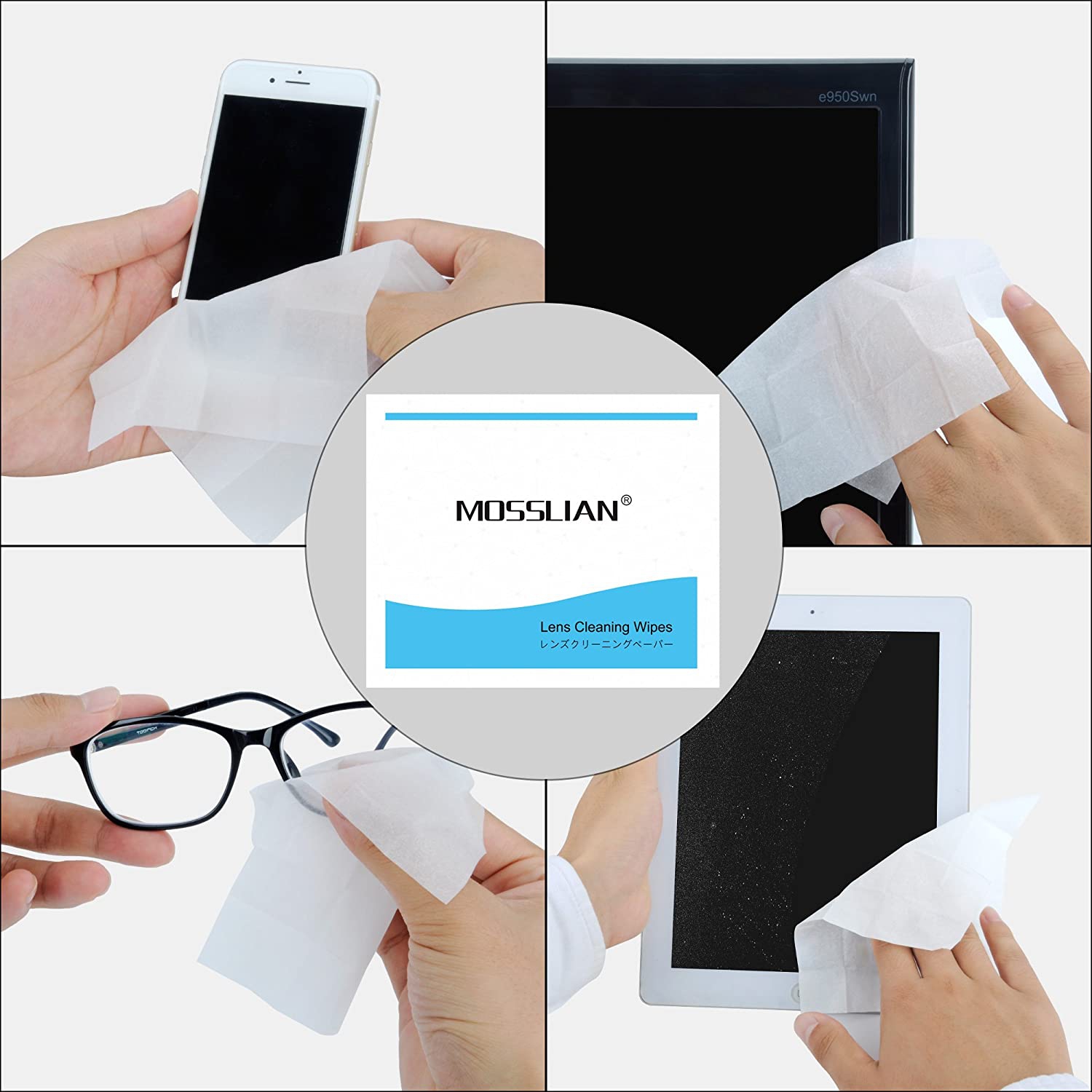 Glass Lens Cleaning Wipes, Individually Wrapped Pre-Moistened Touchscreen Cleaning Cloths Tissues