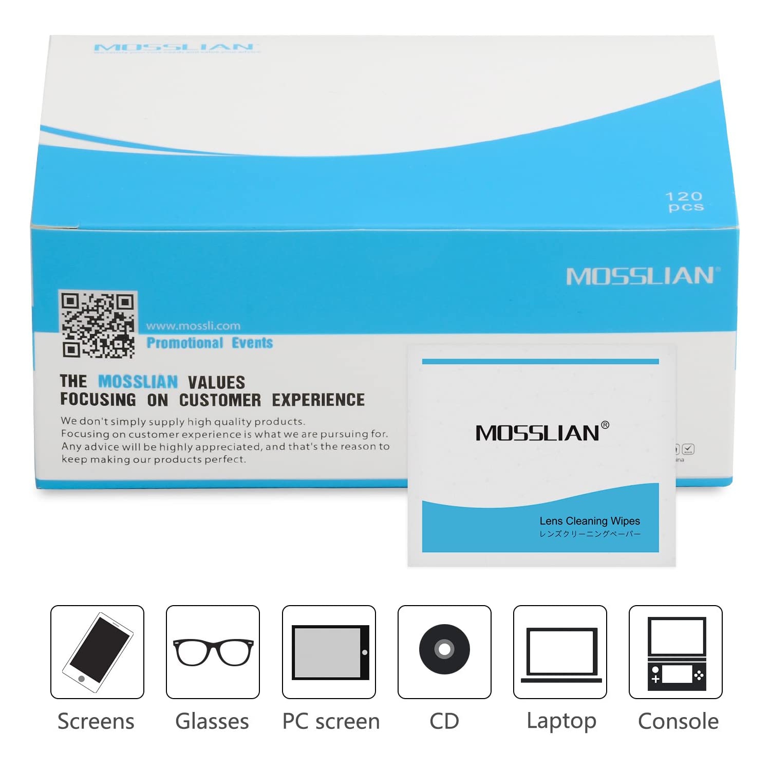 Glass Lens Cleaning Wipes, Individually Wrapped Pre-Moistened Touchscreen Cleaning Cloths Tissues