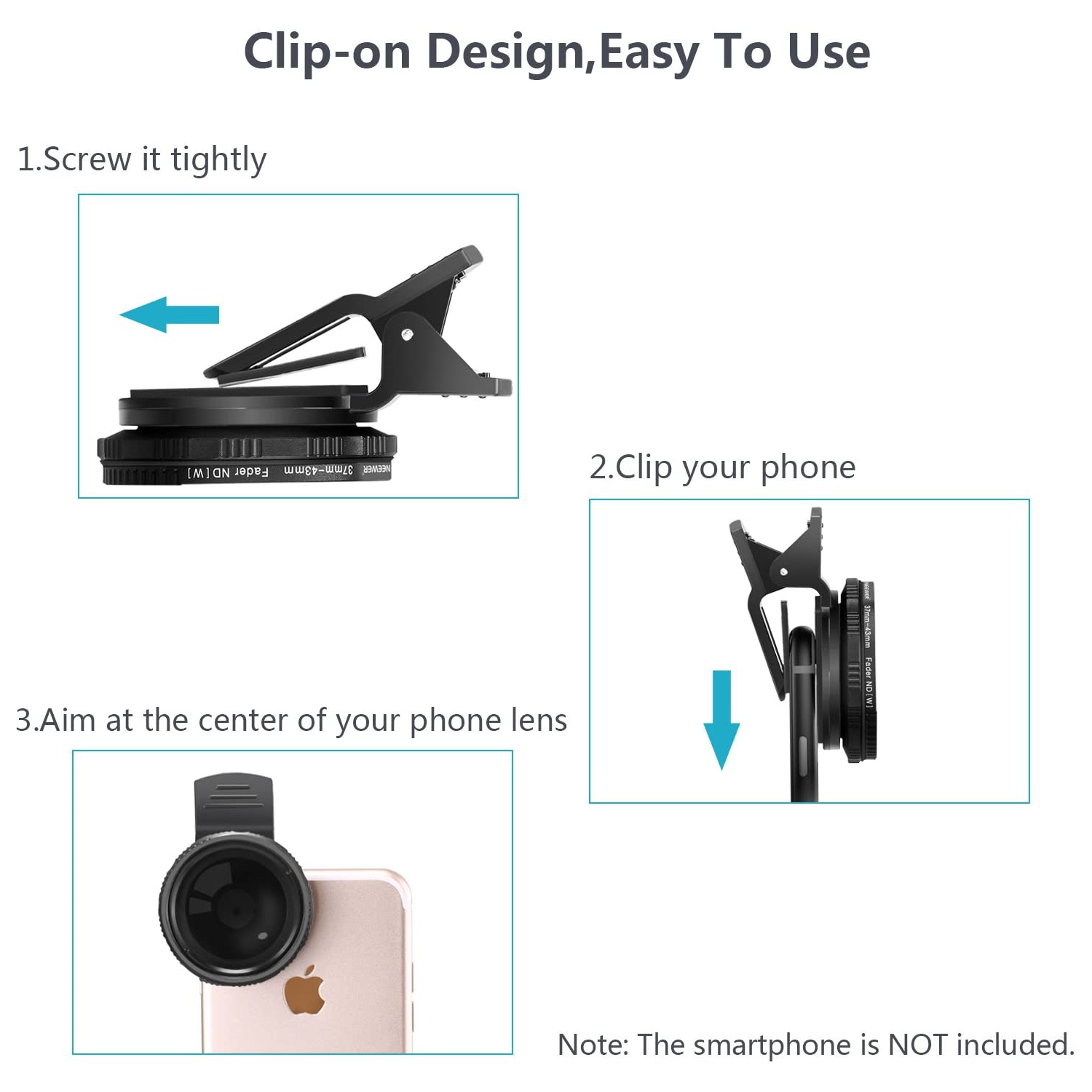 37mm Clip-on ND 2-400 Cellphone Ca Lens Filter Kit: Adjustable Density Filter with Phone Clip