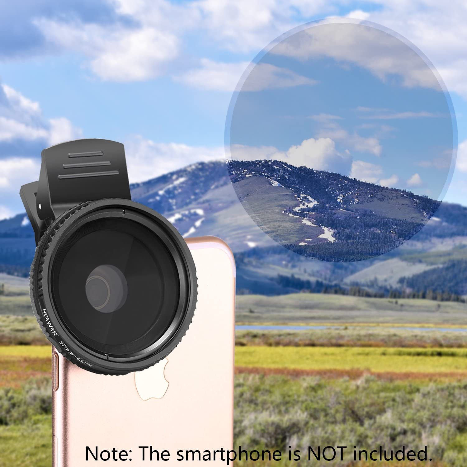 37mm Clip-on ND 2-400 Cellphone Ca Lens Filter Kit: Adjustable Density Filter with Phone Clip