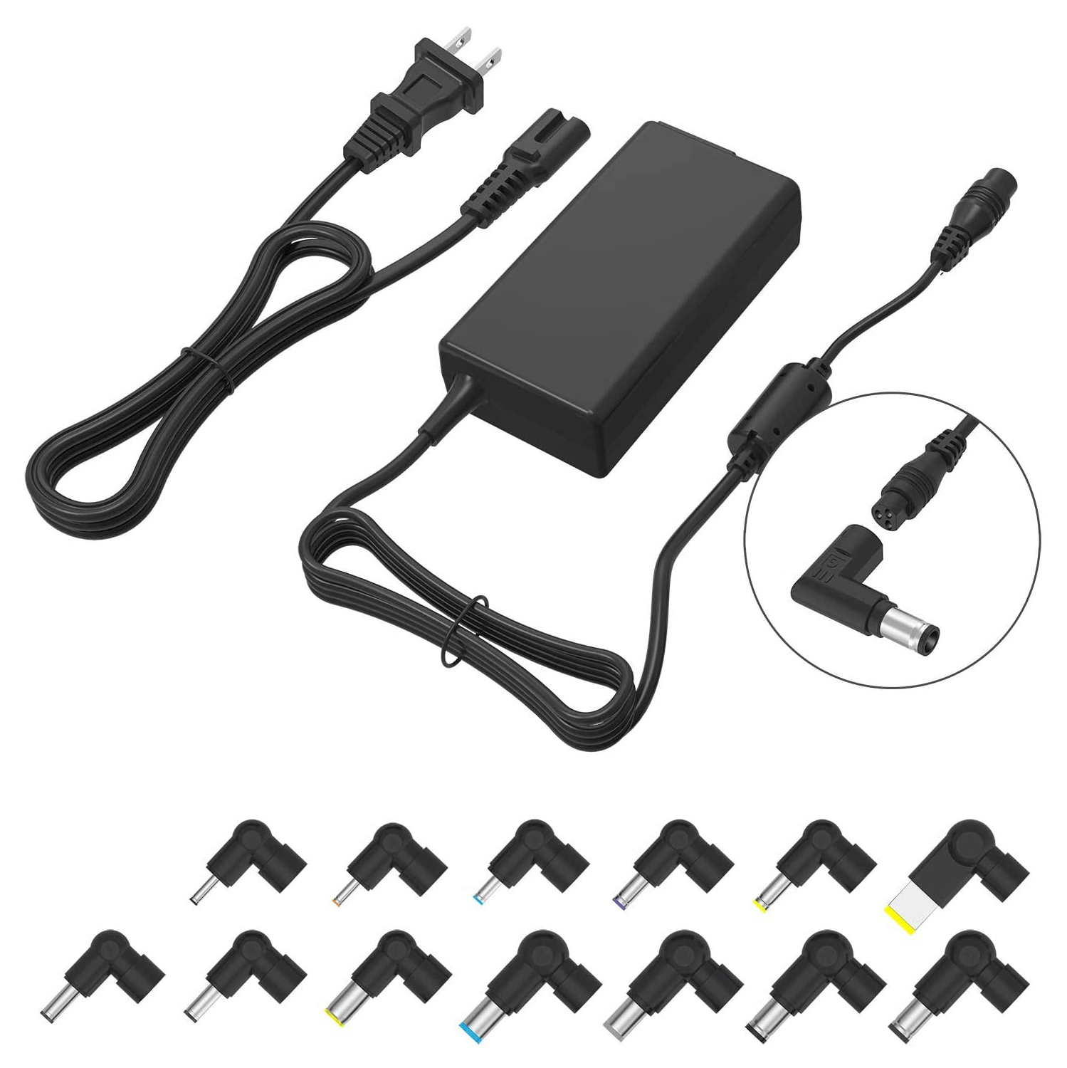 Portable Universal Laptop Charger 70W Multi Tips Silm Notebook AC Adapter Compatible with Dell HP Asus Lenovo Acer