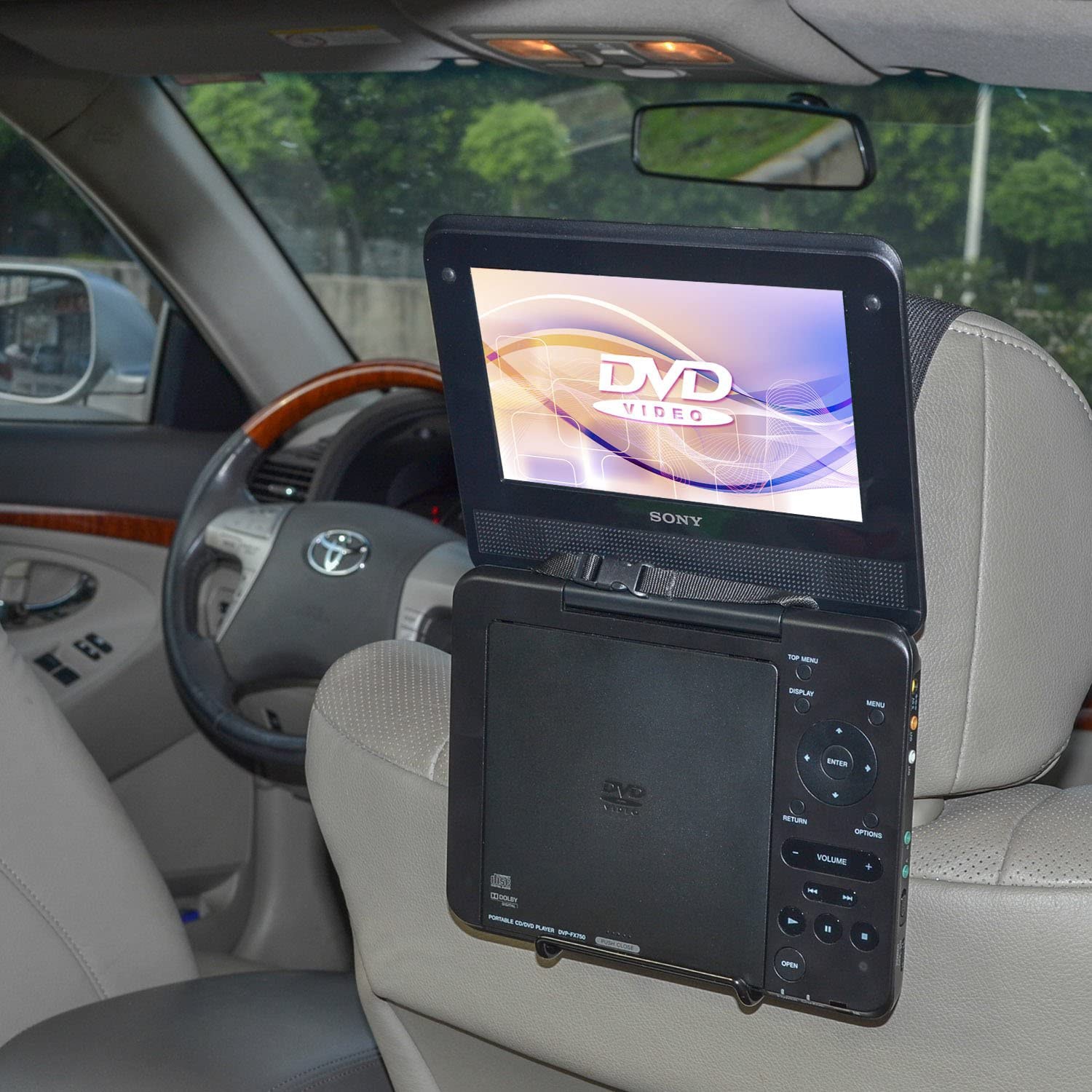 Car Headrest Mount Holder for Standard (Laptop Style) Portable DVD Player, Kids Security Hands-Free Headrest Travel