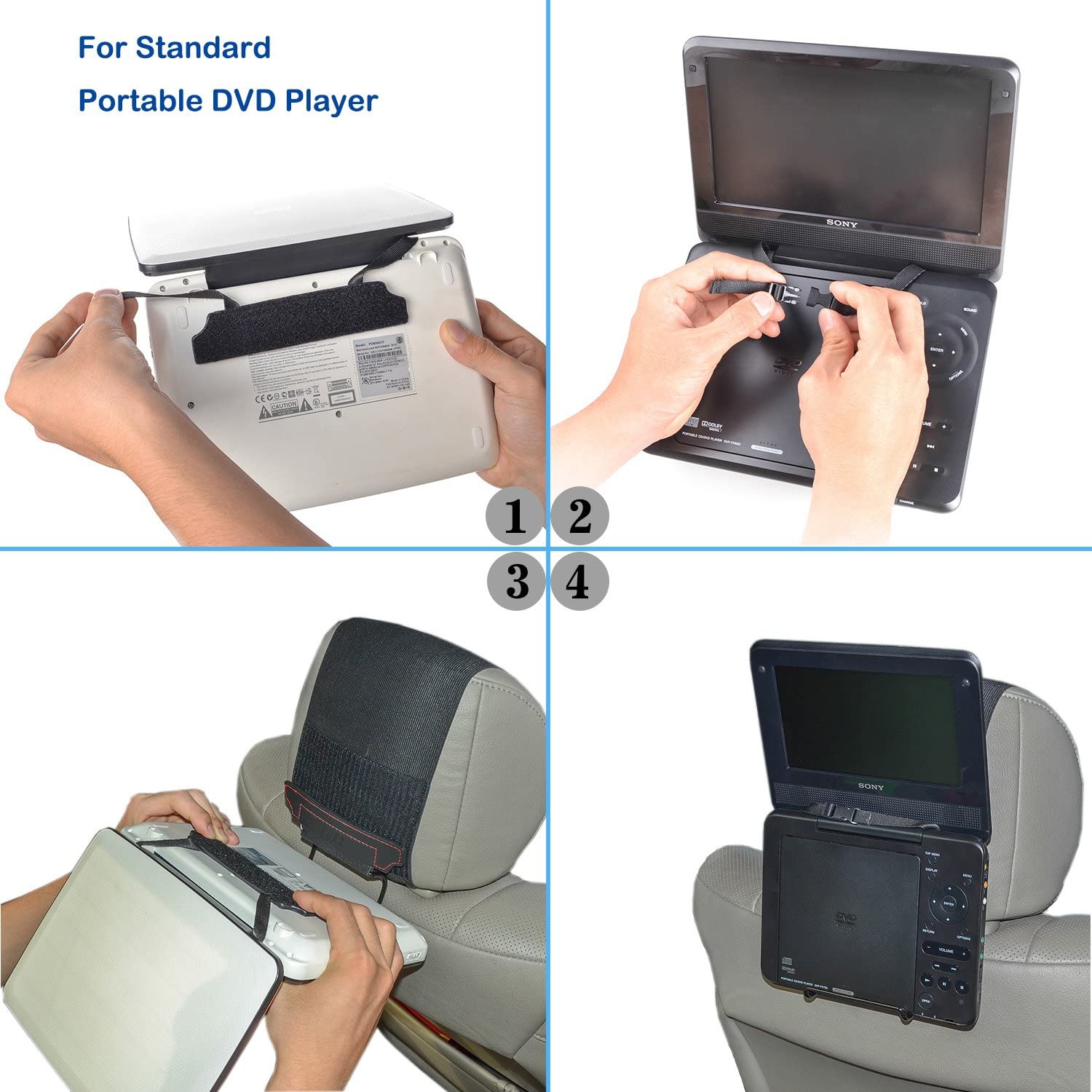 Car Headrest Mount Holder for Standard Portable DVD Player, Kids Security Hands-Free Headrest Travel