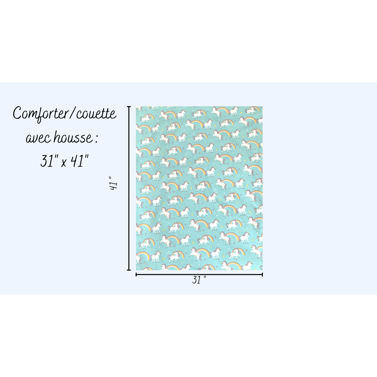 Literie bleu-turquoise avec licornes ET coussin d'allaitement assorti