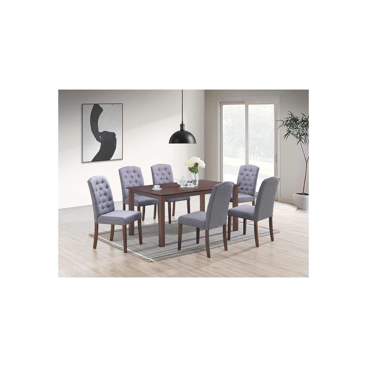 Ensemble de salle à manger de 7 pièces en bois massif Ingrid - Gris foncé