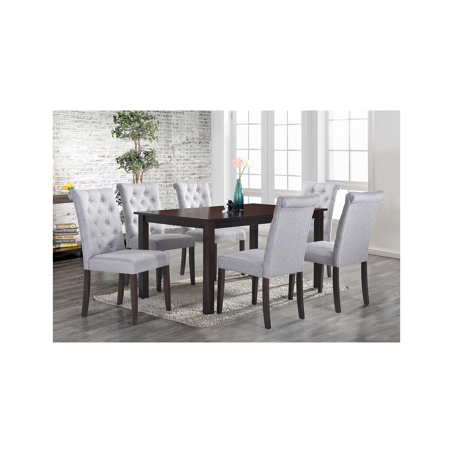 Roxy 7Pc Solid Wood Dining Set - Light Grey