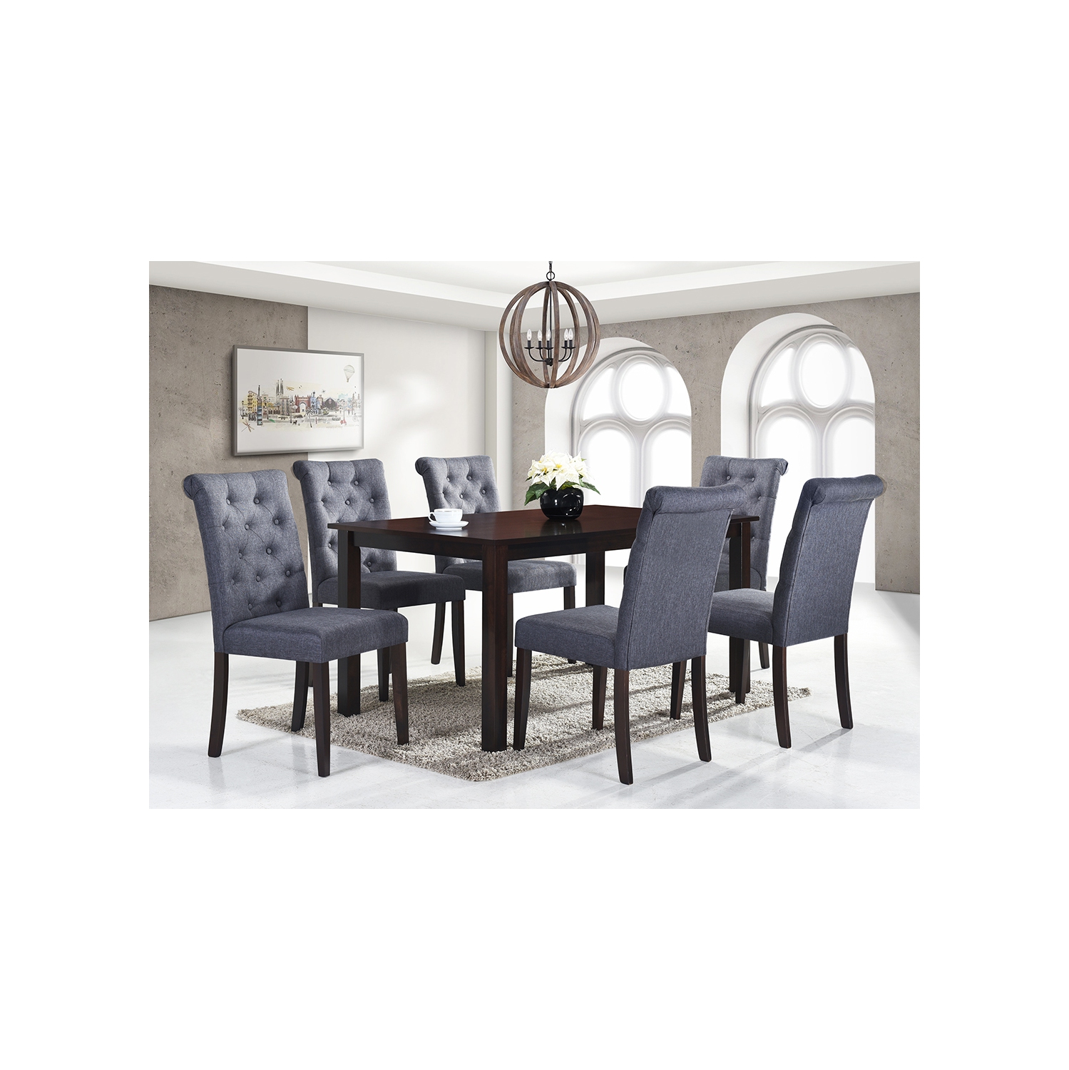 Roxy 7Pc Solid Wood Dining Set - Dark Grey