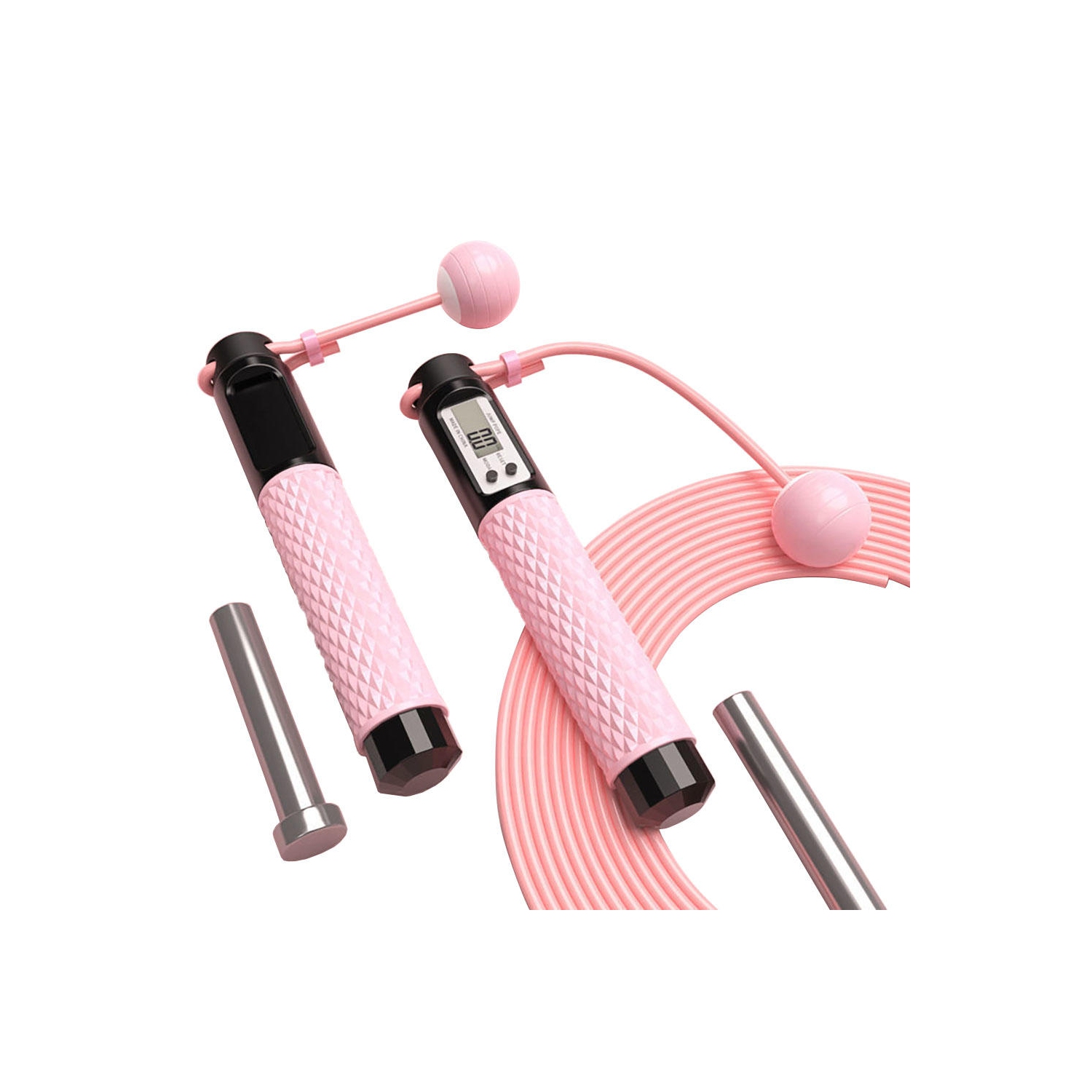 Corde à sauter sans fil à longueur de corde réglable de 110 pouces avec affichage numérique des calories, des kilomètres, des milles et du comptage -