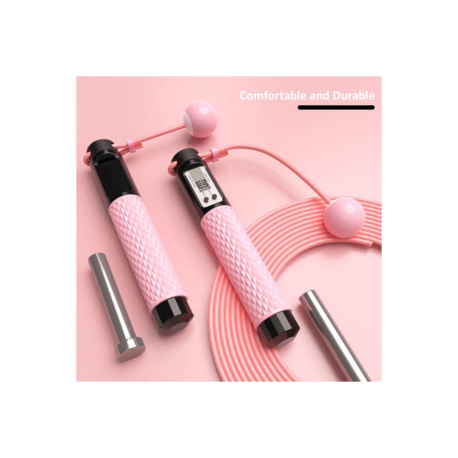 Corde à sauter sans fil à longueur de corde réglable de 110 pouces avec affichage numérique des calories, des kilomètres, des milles et du comptage -