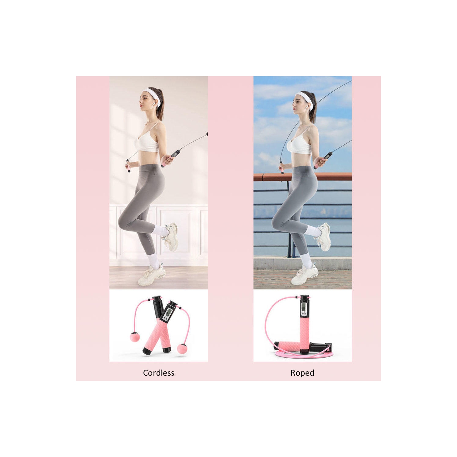 Corde à sauter sans fil à longueur de corde réglable de 110 pouces avec affichage numérique des calories, des kilomètres, des milles et du comptage -