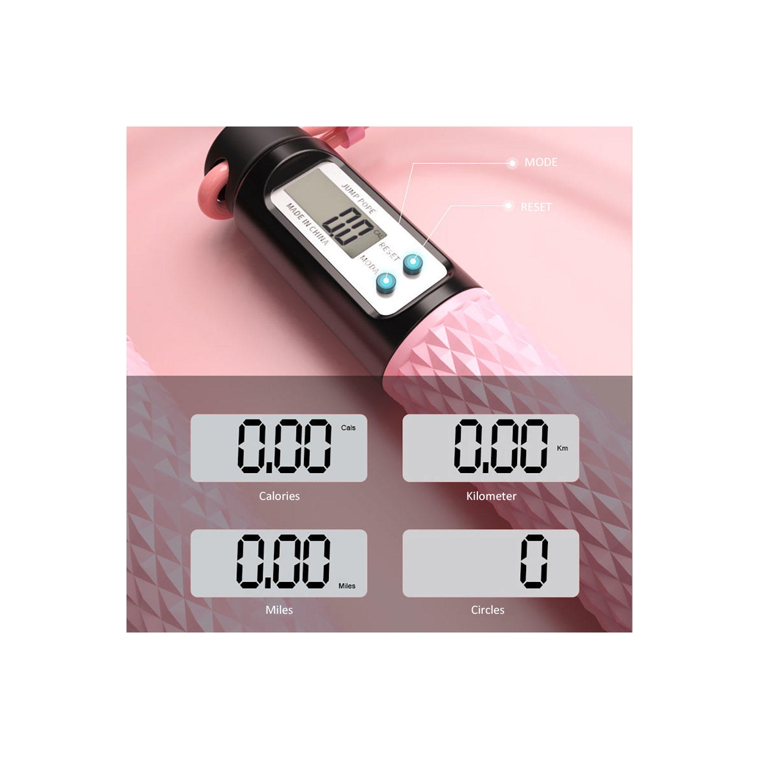 Corde à sauter sans fil à longueur de corde réglable de 110 pouces avec affichage numérique des calories, des kilomètres, des milles et du comptage -