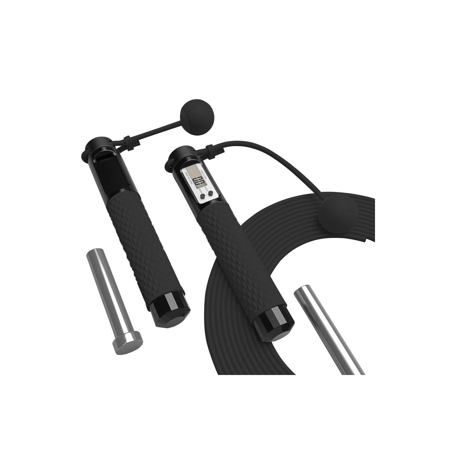 110 inches Adjustable Rope Length Cordless Counting Jump Rope with Calorie, KM, Miles and Counting Digital Display - Black