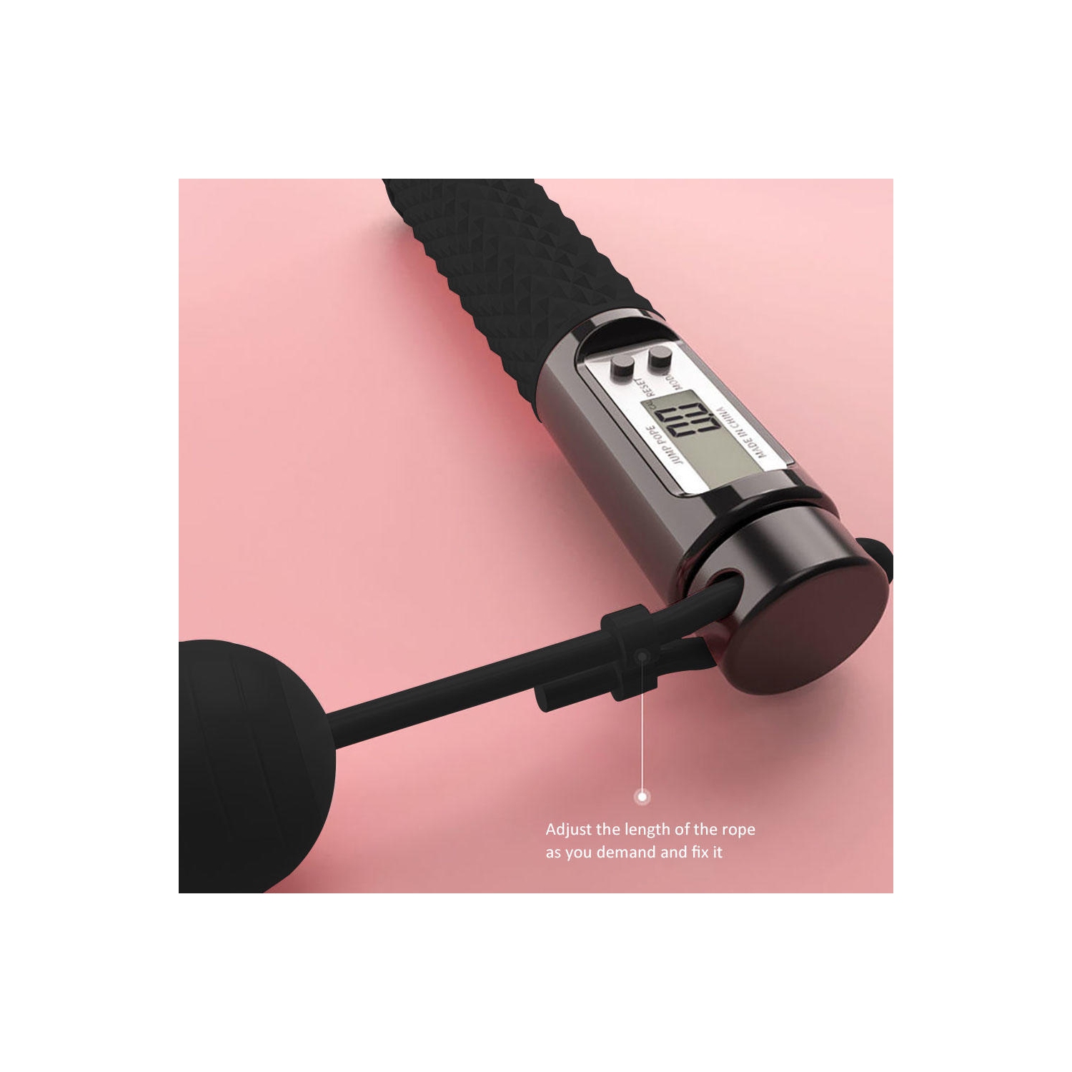 110 inches Adjustable Rope Length Cordless Counting Jump Rope with Calorie, KM, Miles and Counting Digital Display - Black