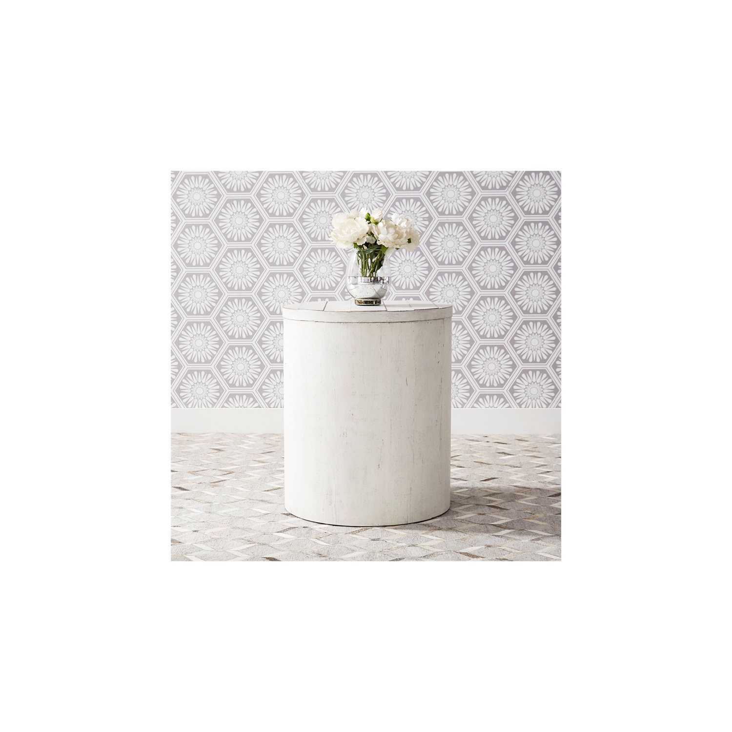 Modern Farmhouse White Drum End Table