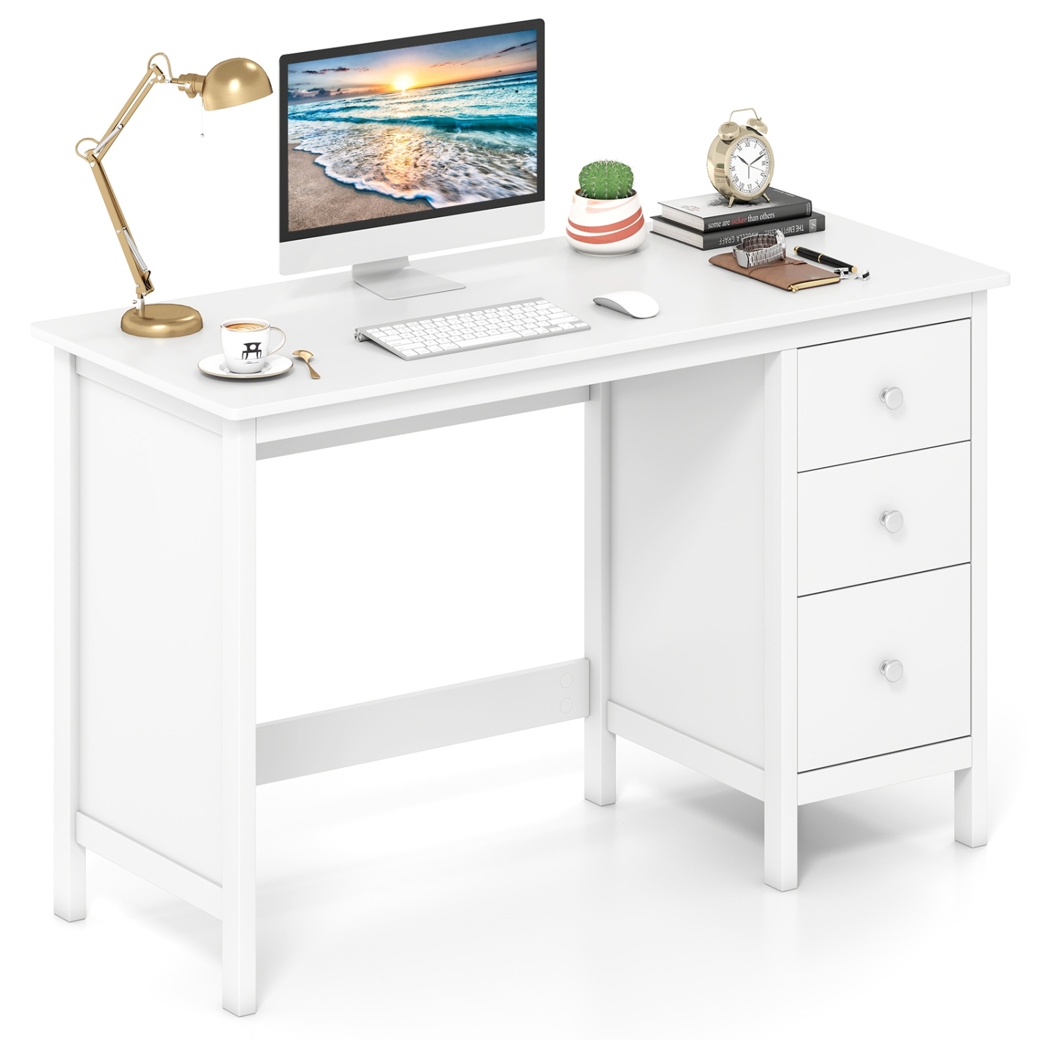 Topbuy Computer Desk Writing Table w/3 Drawers Workstation for Home Office White/Black
