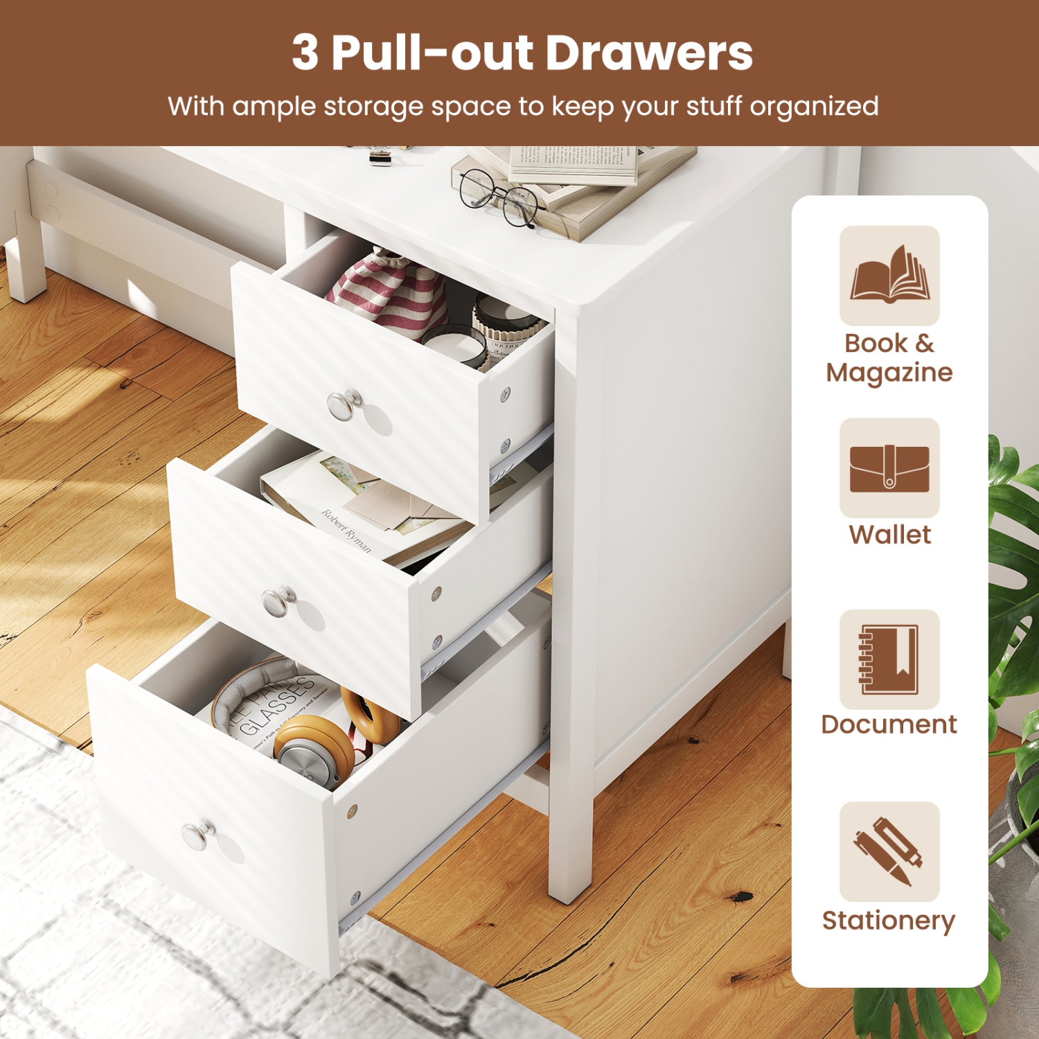 Topbuy Computer Desk Writing Table w/3 Drawers Workstation for Home Office White/Black