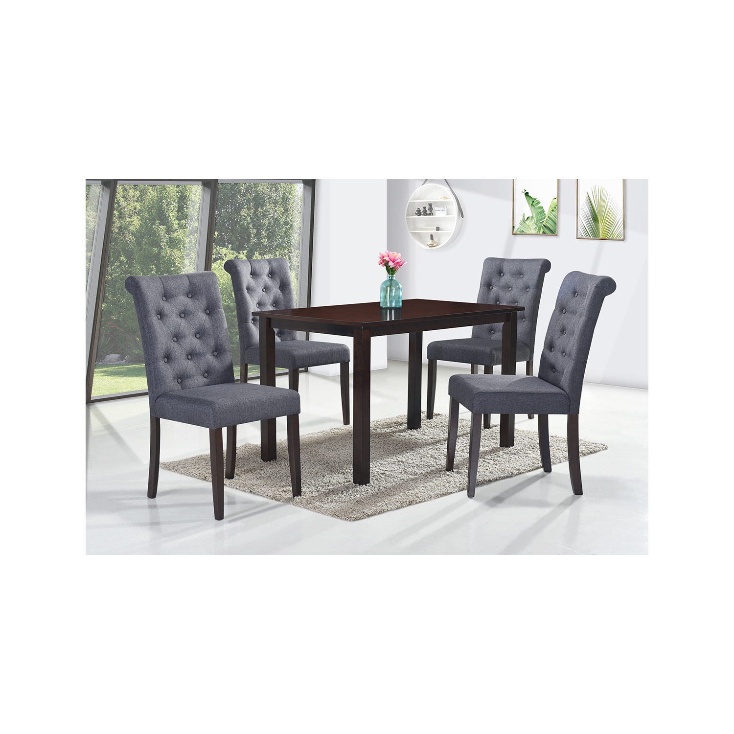 Roxy 5Pc Solid Wood Dining Set - Dark Grey