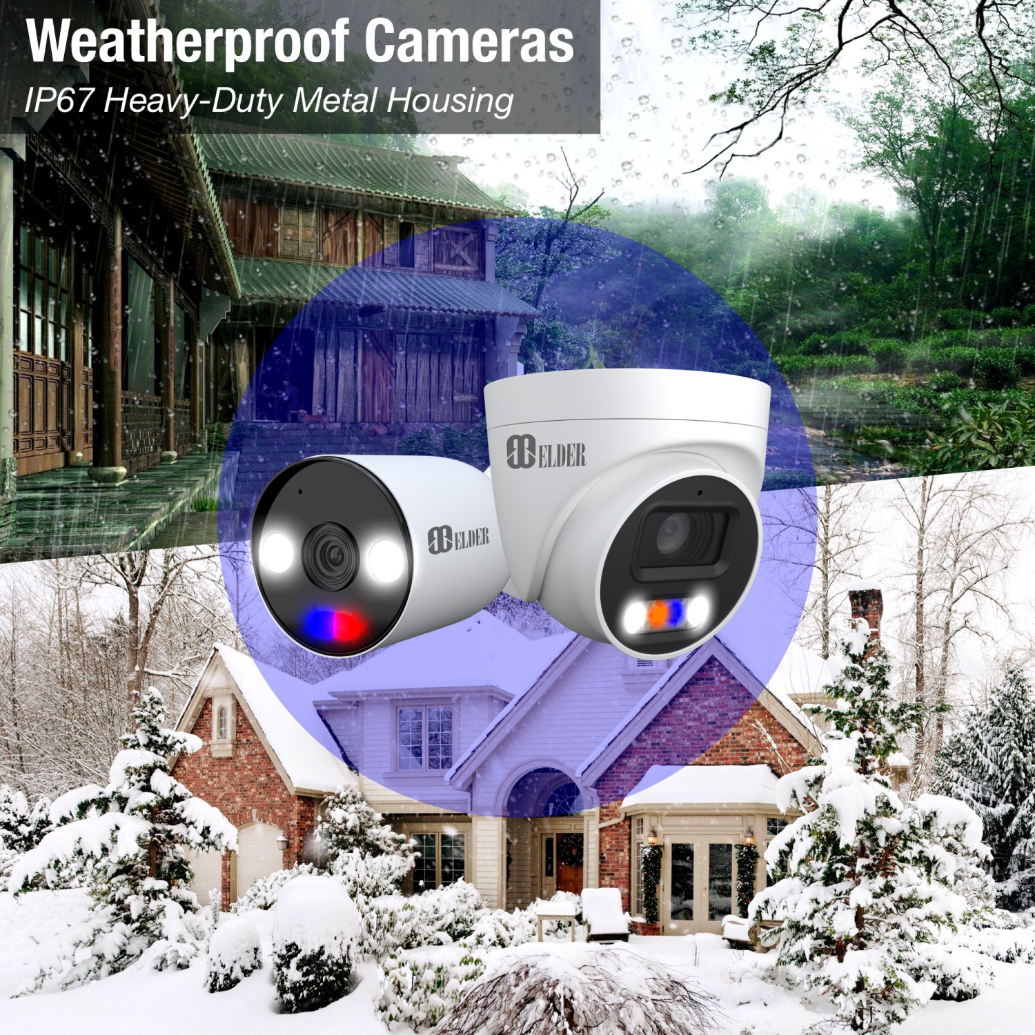 Elder AI 4K Security Camera System 8Ch NVR 2TB PoE 4-Camera Outdoor, Person & Vehicle Detection & NDAA, Red & Blue Deterrence, Spotlight Home