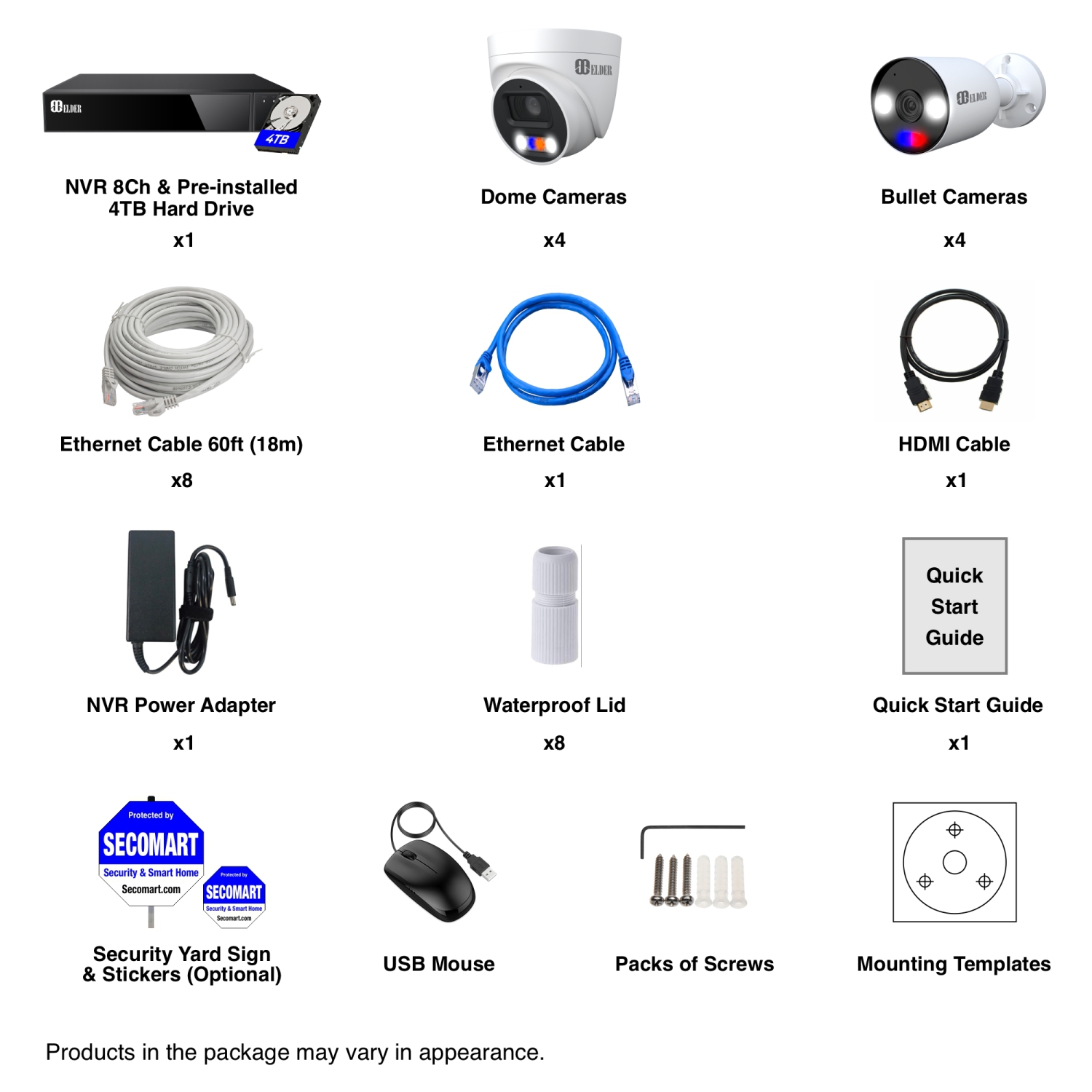 【Nouveau 2025】 Elder - Système de 8 caméras de sécurité d'extérieur avec fil 4K 8&nbsp;Mpx, NVR 8 canaux PoE 4&nbsp;To couleur vision nocturne,