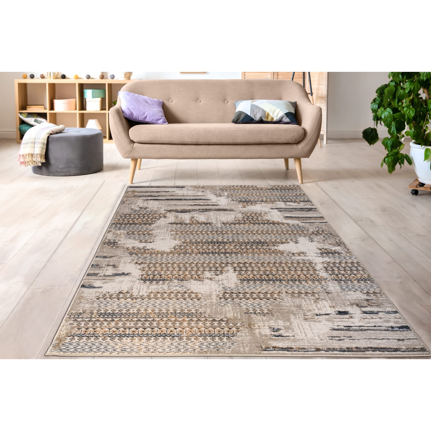 Tapis transitionnel la Dole rustique abstrait contemporain-Tapis durable haut de gamme pour salon, chambre et bureau-Multi, 8 x 10 pi 5 po, 240 x 320