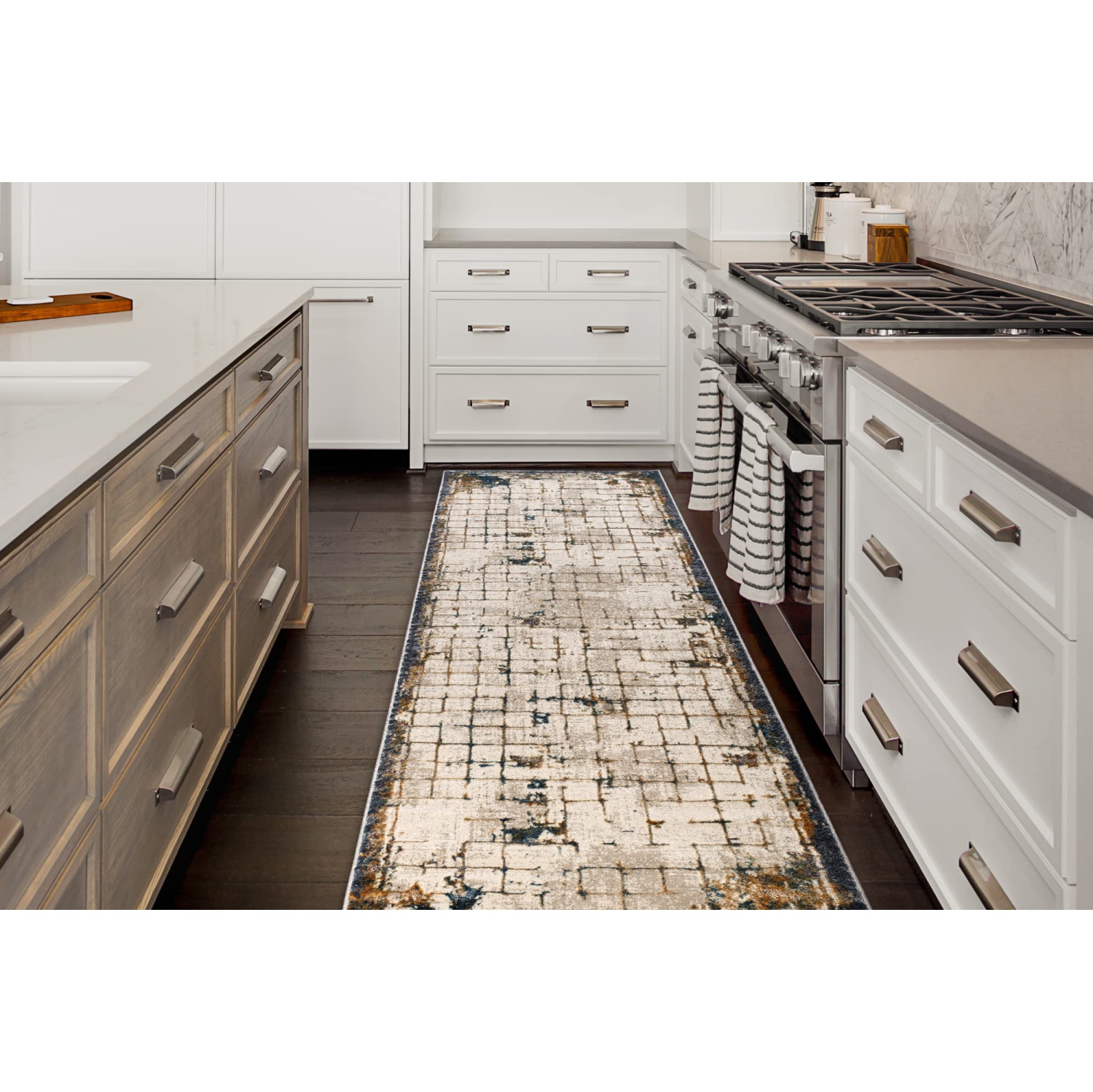 La Dole Rugs Minimalistic Bordered Abstract Modern Runner Rug - Premium Durable Carpet for Living Room, Entrance, and Hallway - Multi, 3x5