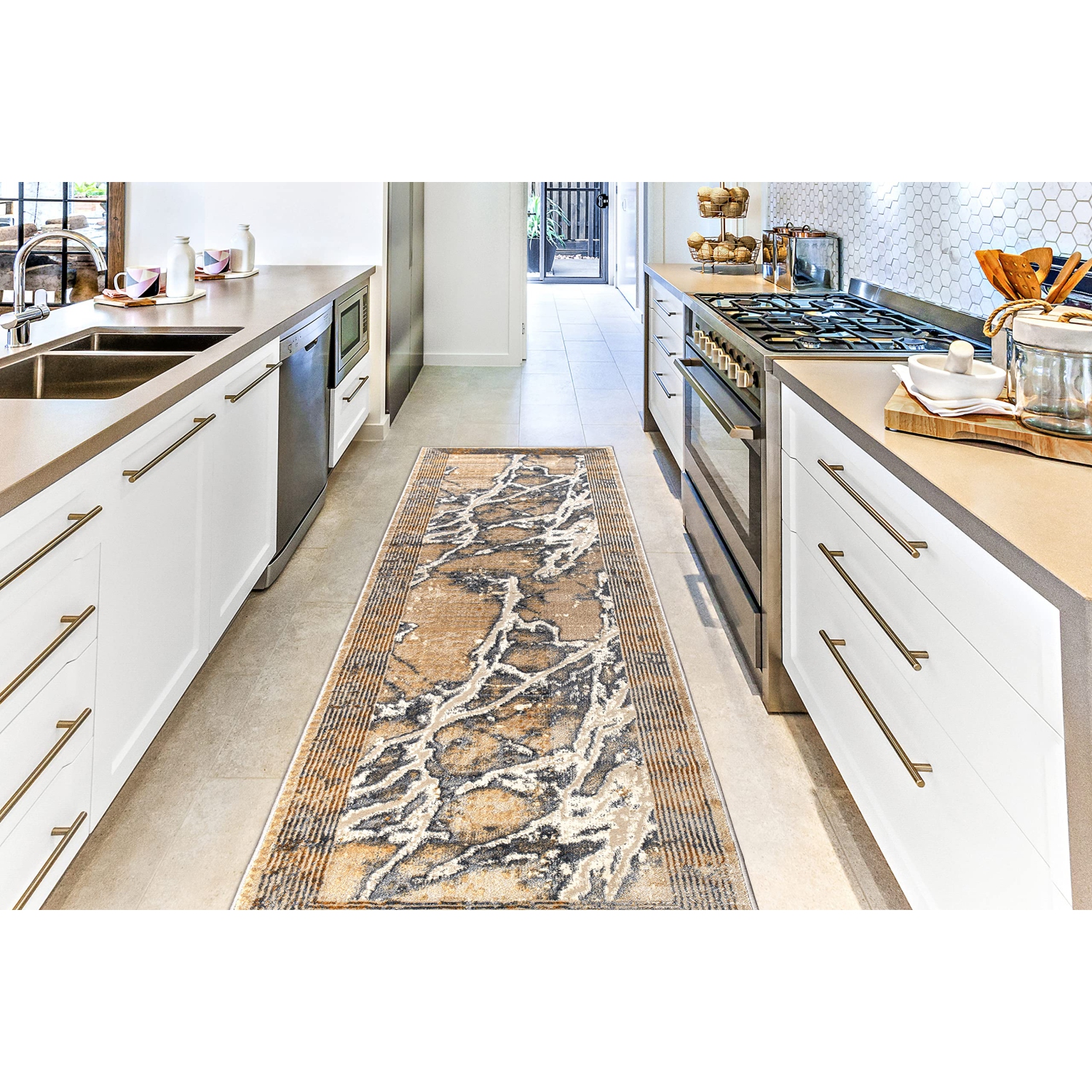 La Dole Rugs Contemporary Marble Pattern Bordered Abstract Modern Runner Rug - Premium Durable Carpet for Living Room, Entrance, and Hallway - Multi,