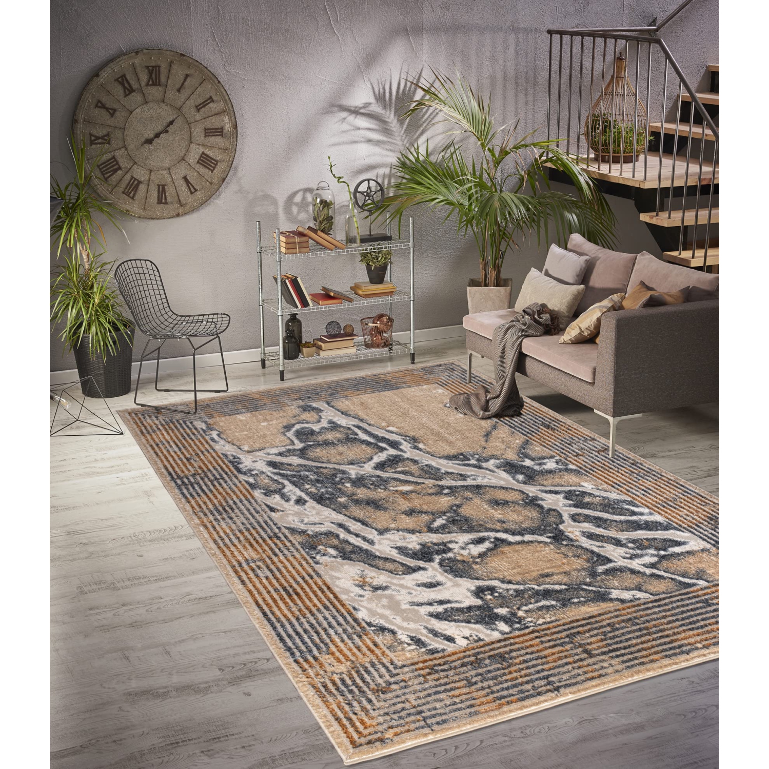 La Dole Rugs Contemporary Marble Pattern Bordered Abstract Modern Area Rug - Premium Durable Carpet for Living Room, Bedroom, and Office - Multi, 8x10
