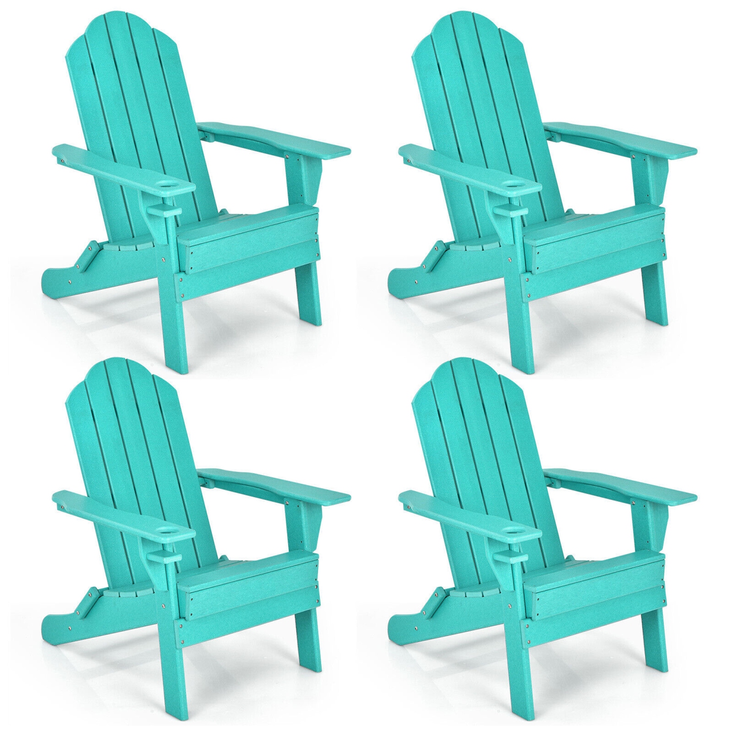 Gymax 4PCS Patio Folding Adirondack Chair Weather Resistant Cup Holder Yard